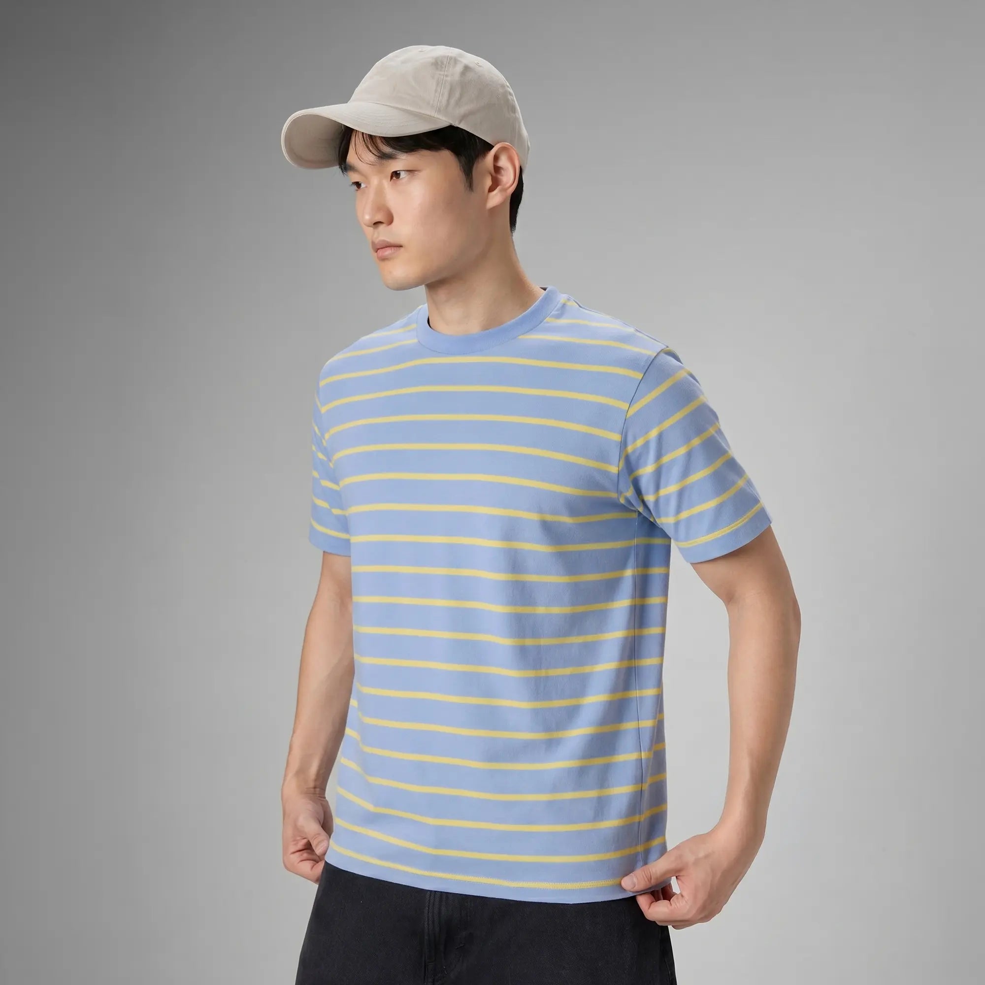 Stripe Cotton Crewneck T-shirt - Powder Blue