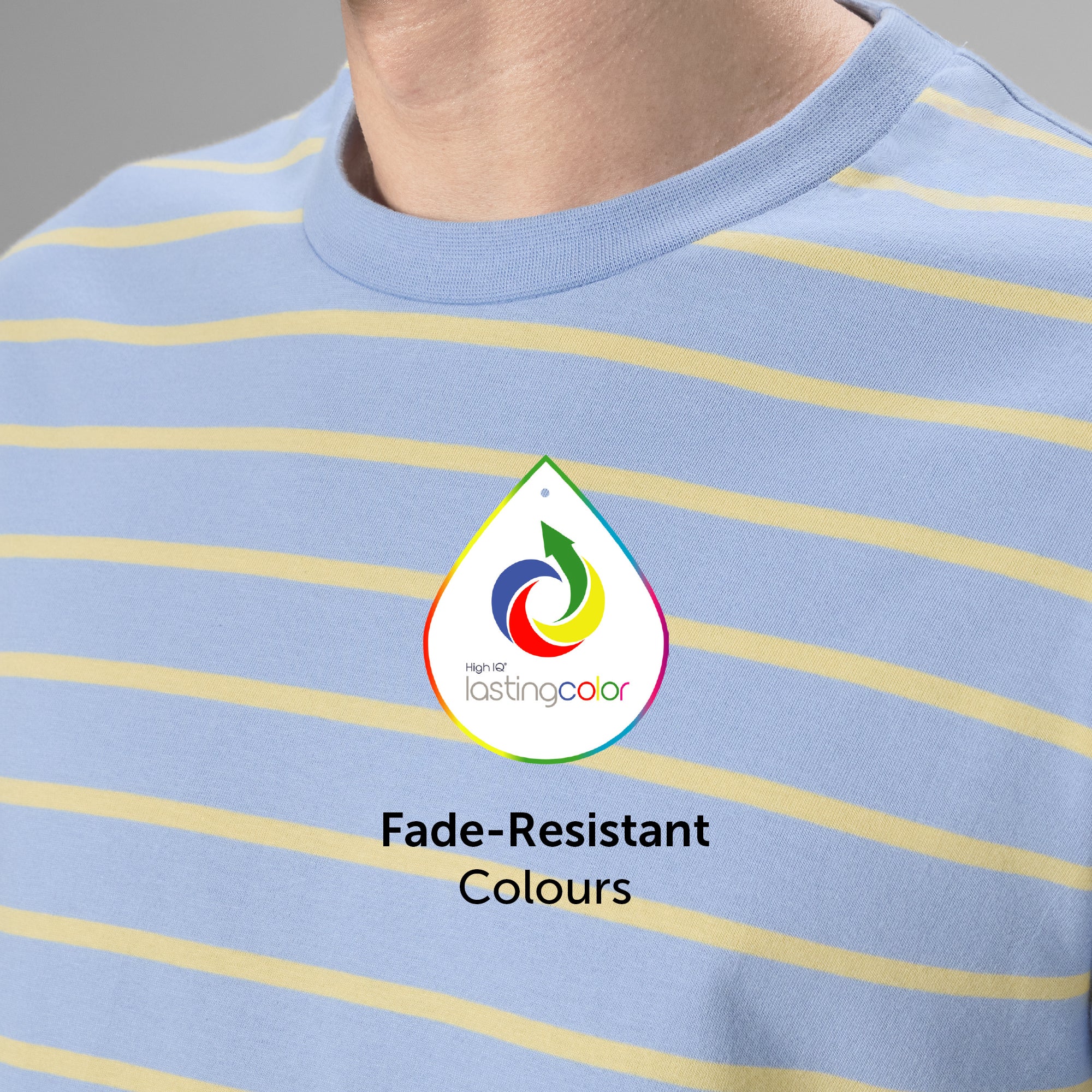 Stripe Cotton Crewneck T-shirt - Powder Blue