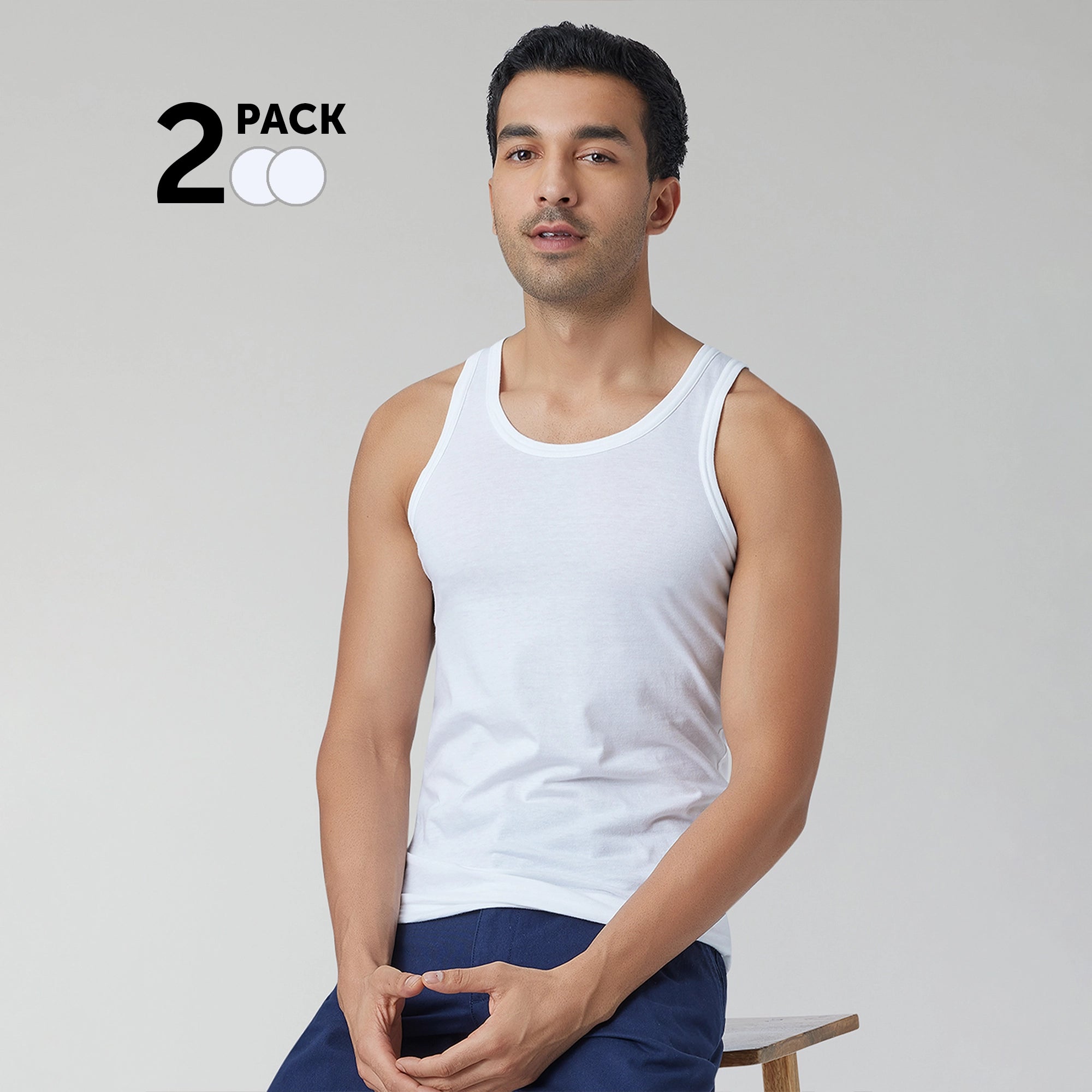 Ace Modal-Cotton Round Neck Vests Polar White Regular Fit (Pack of 2)