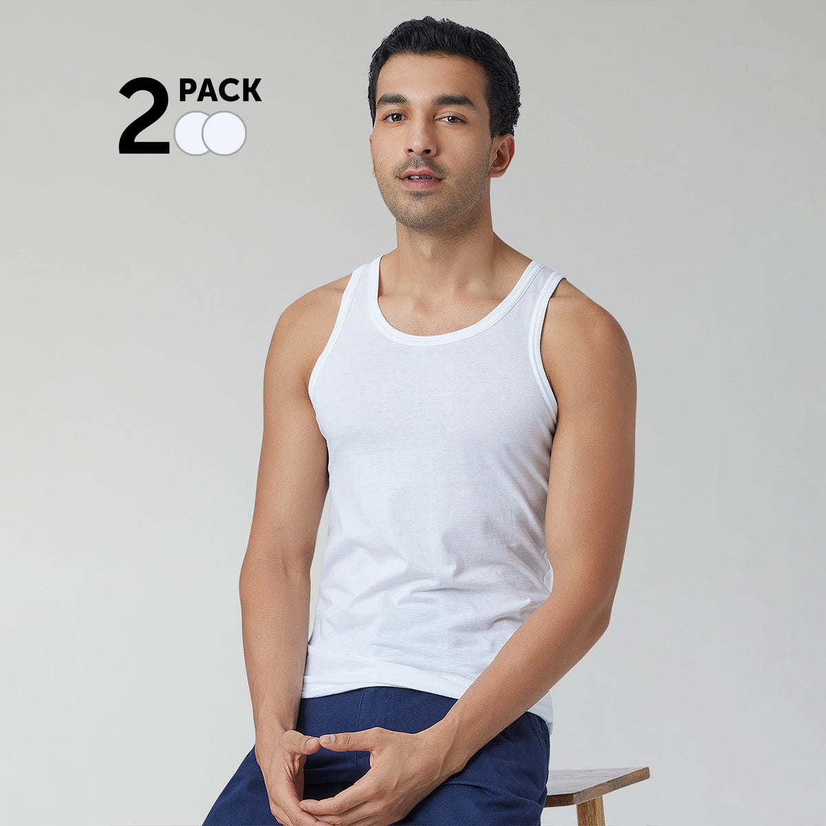Ace Modal-Cotton Round Neck Vests Polar White Regular Fit (Pack of 2)