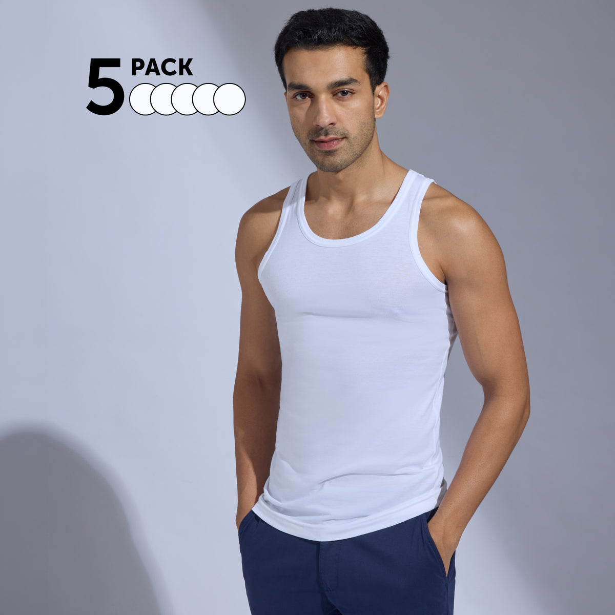 Super-Soft Combed Cotton Vest Polar White (Pack of 5)