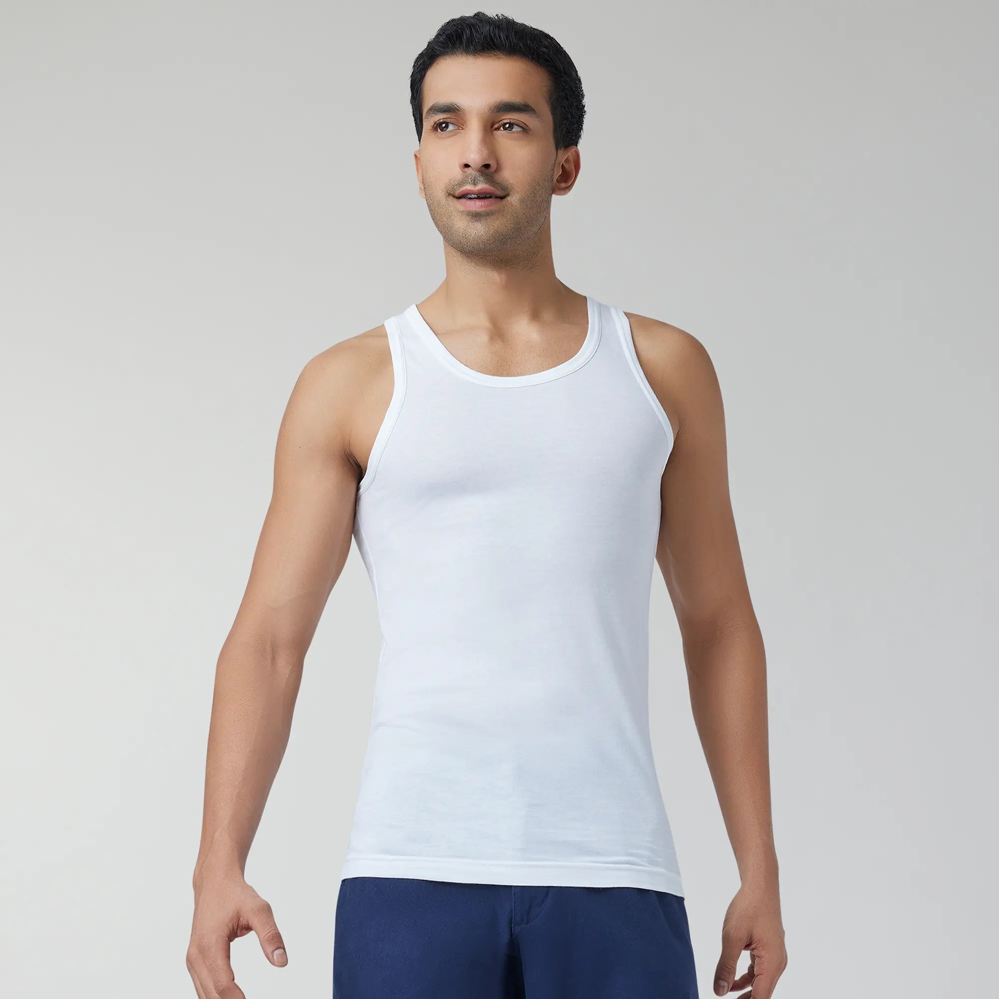 Ace Modal-Cotton Round Neck Vests For Men Polar White Regular Fit - XYXX Crew