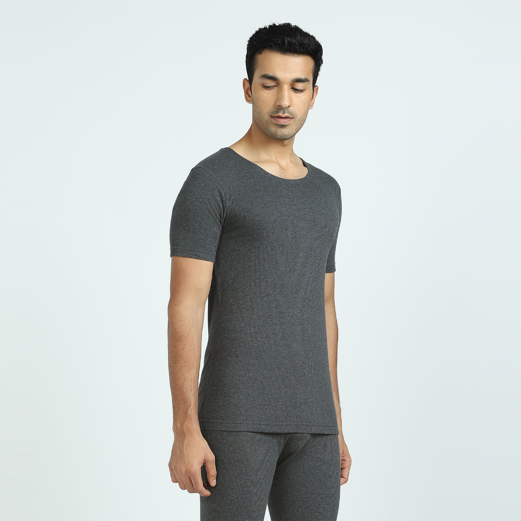 Cotton Rich Thermal Short Sleeve Vest For Men Graphite Grey - XYXX Crew