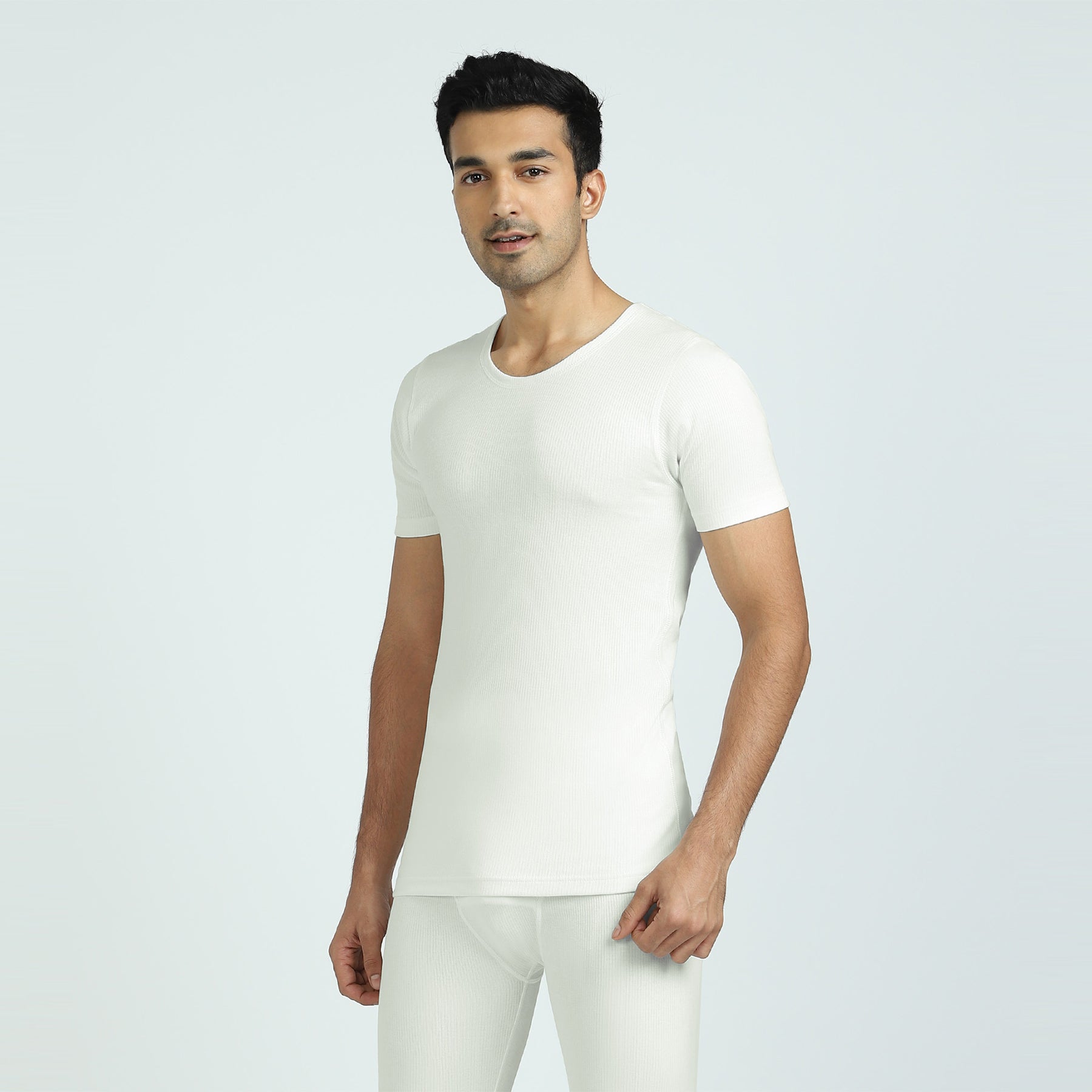 Cotton Rich Thermal Short Sleeve Vest For Men Ivory White - XYXX Crew