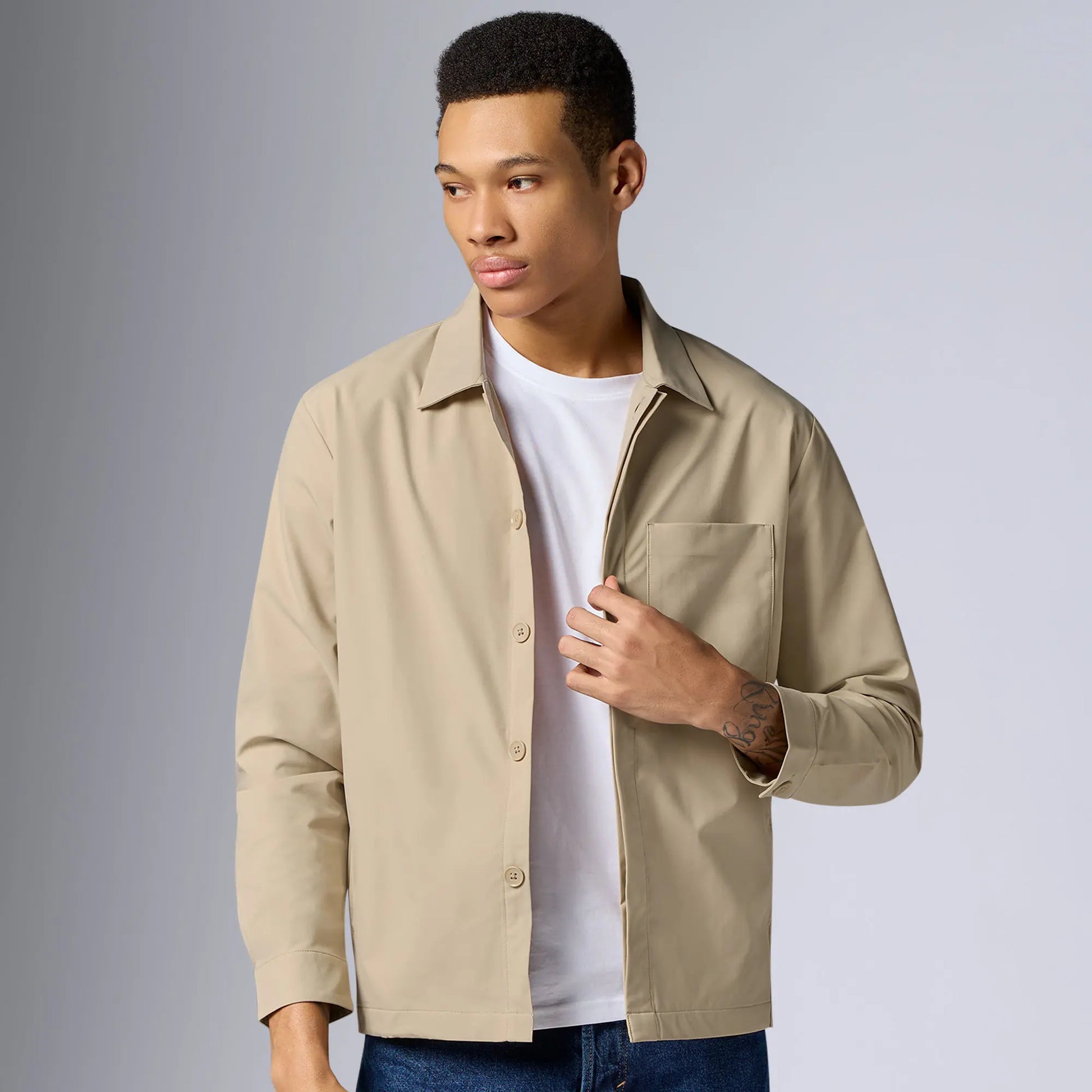 Amp Polyester Shacket Tan Brown - XYXX Crew
