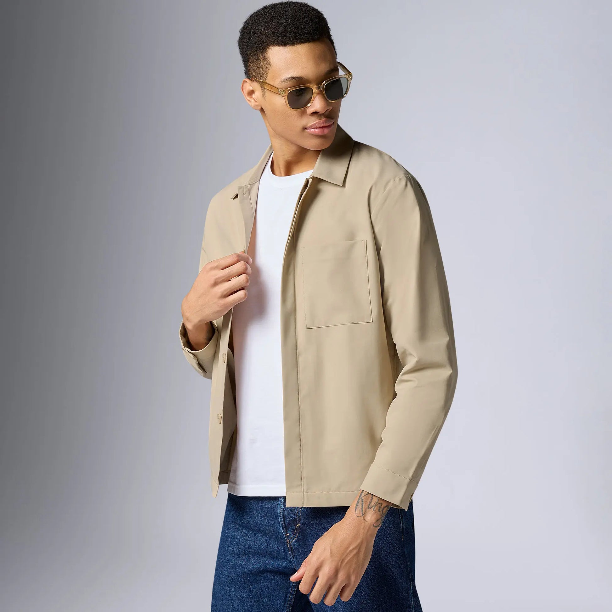 Amp Polyester Shacket Tan Brown - XYXX Crew