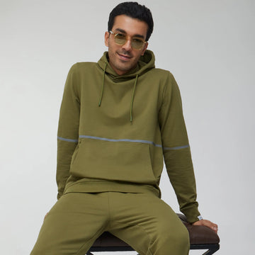 Ascent French Terry Cotton Blend Hoodies Olive Green - XYXX Crew