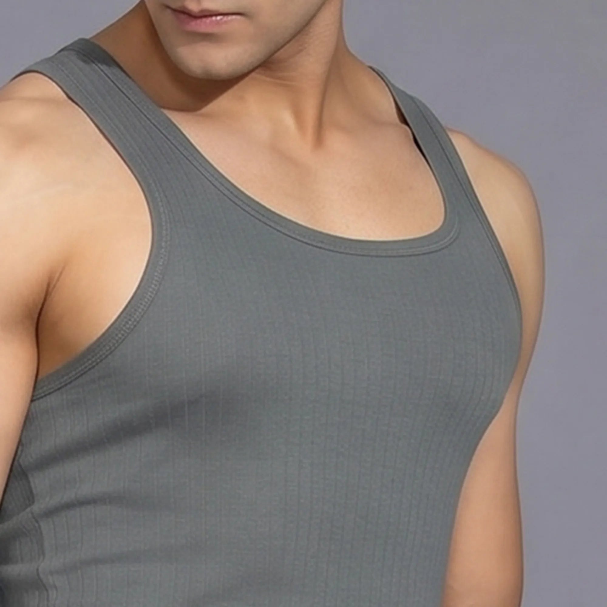 Nova Round Neck Racer Back Vest Ash Grey