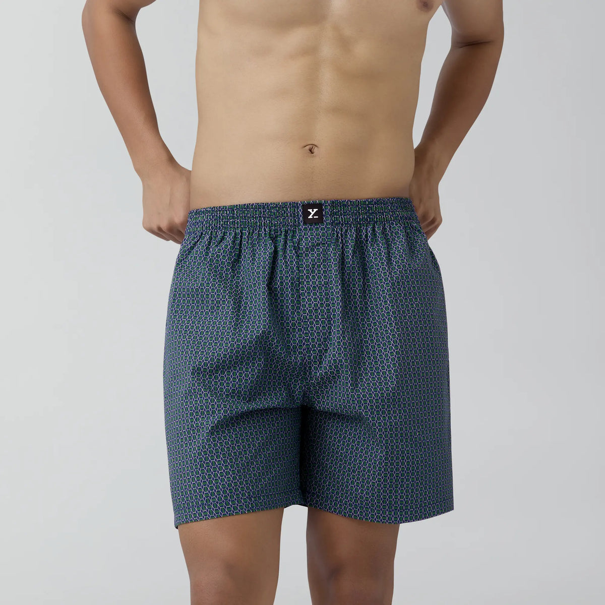 Astor Combed Cotton Boxer Shorts Green Hexagon