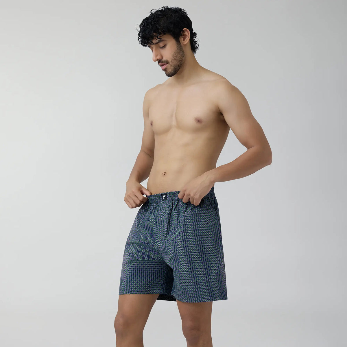 Astor Combed Cotton Boxer Shorts Green Hexagon