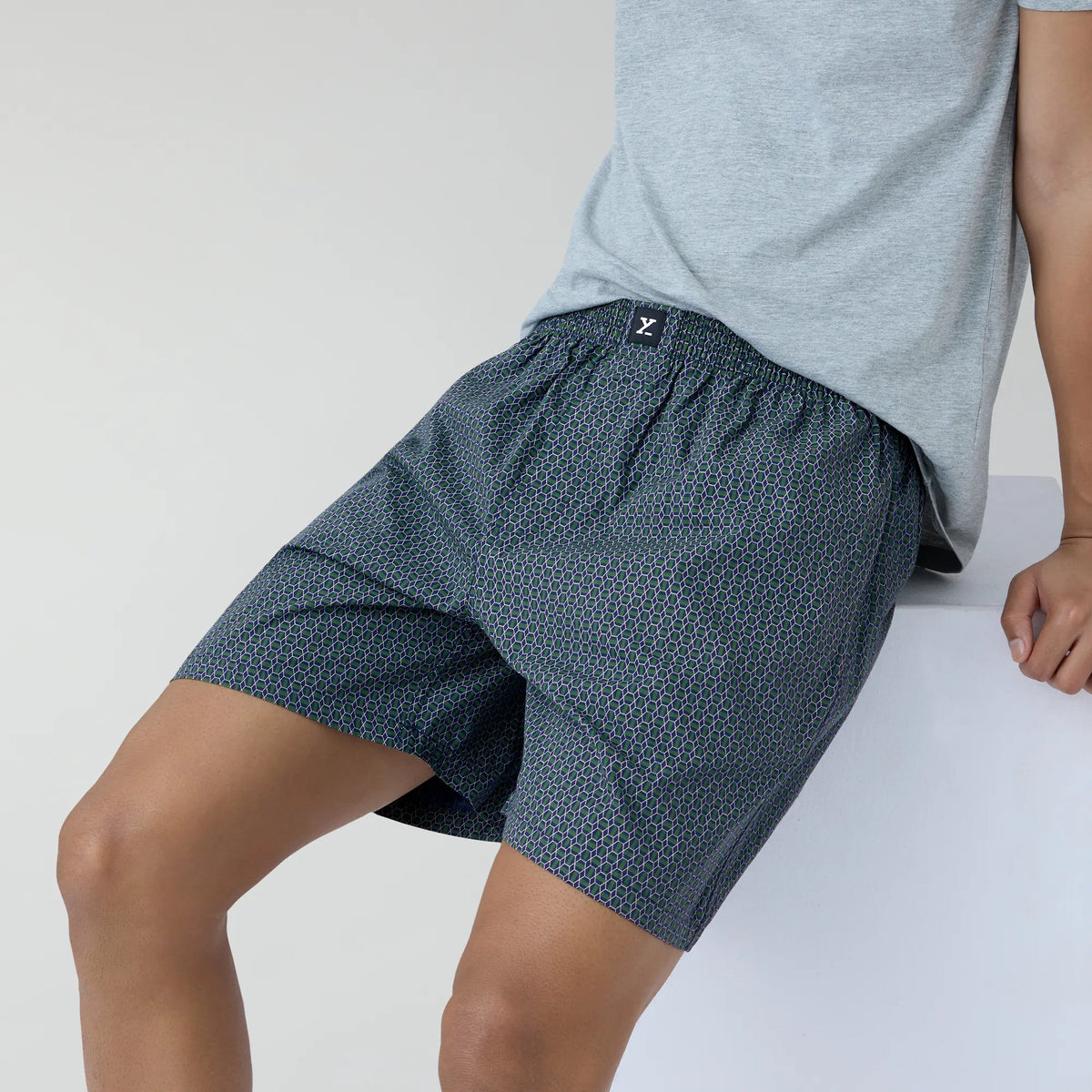 Astor Combed Cotton Boxer Shorts Green Hexagon