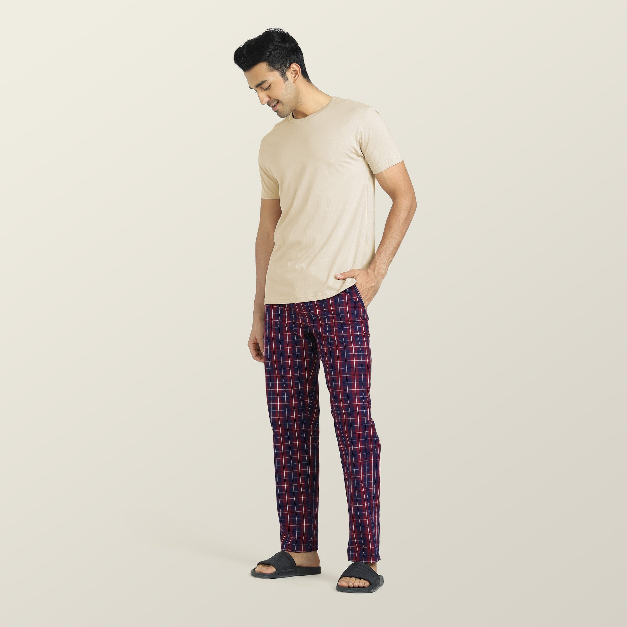 Checkmate Combed Cotton Pyjamas For Men Autumn Maroon -  XYXX Crew