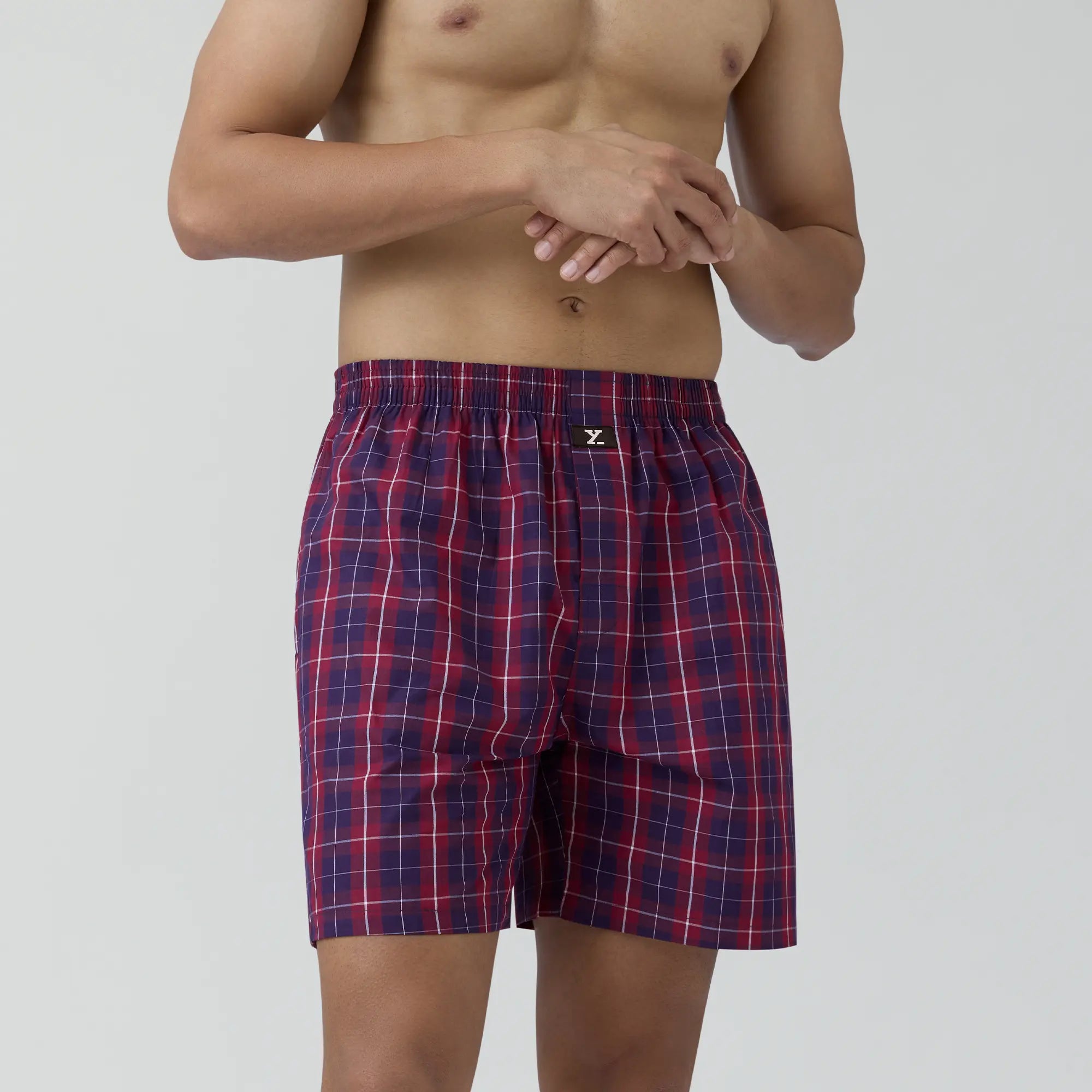 Checkmate Combed Cotton Boxer Shorts Autumn Maroon