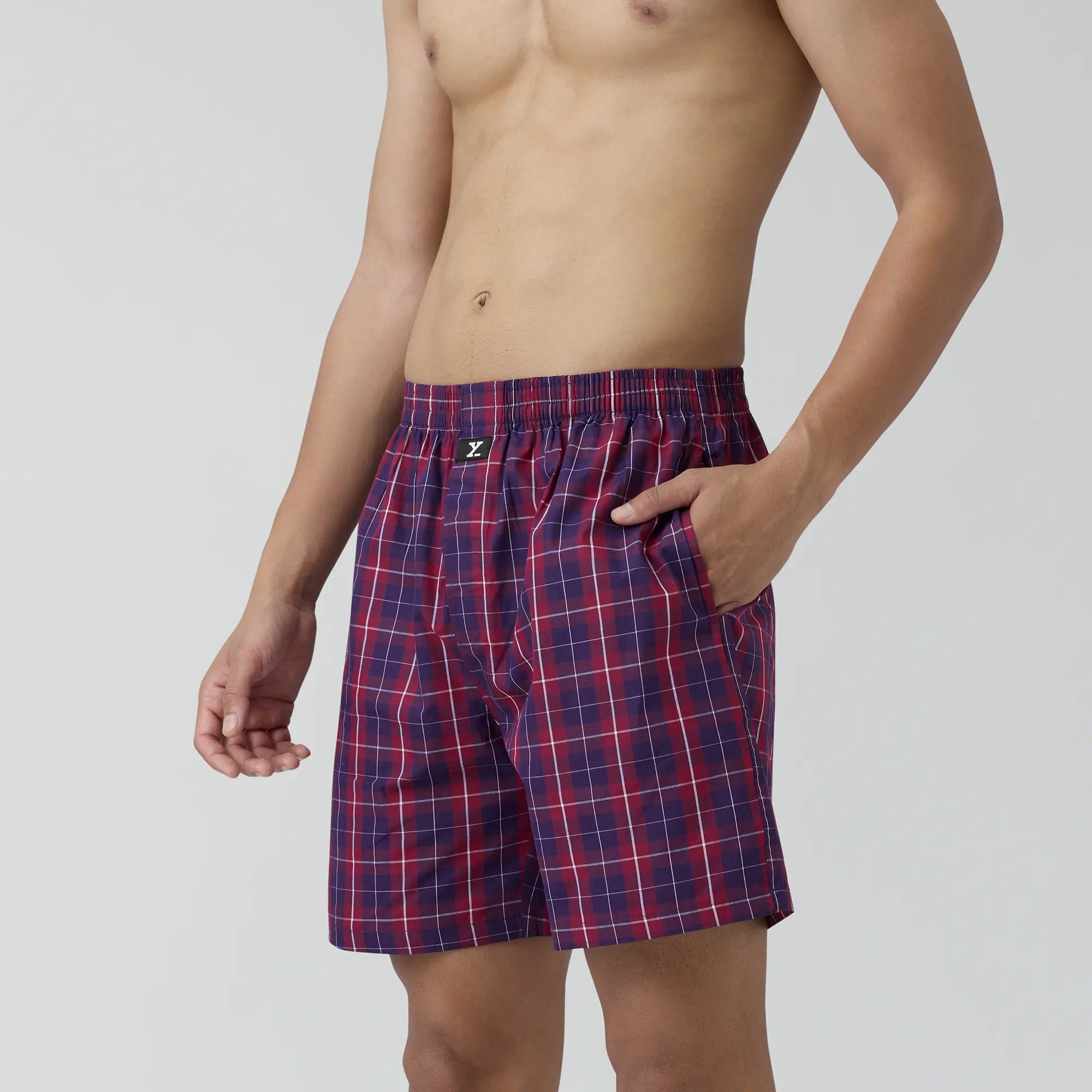 Checkmate Combed Cotton Boxer Shorts Autumn Maroon