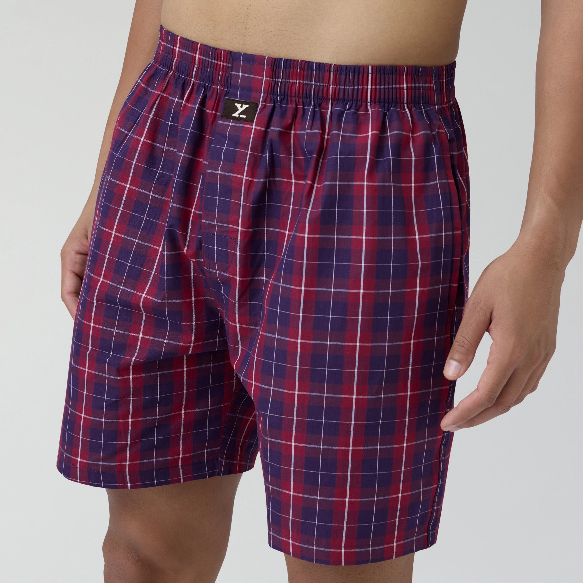 Checkmate Combed Cotton Boxer Shorts Autumn Maroon