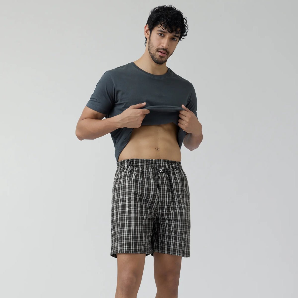 Checkmate Combed Cotton Boxer Shorts Mocha Black