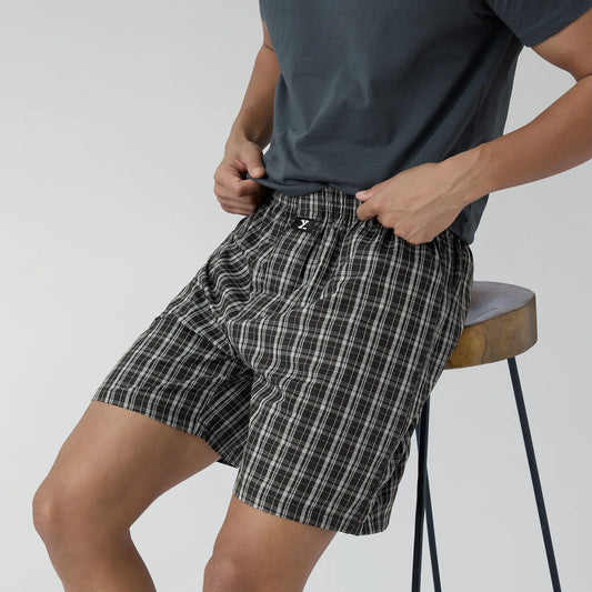 Checkmate Combed Cotton Boxer Shorts Mocha Black