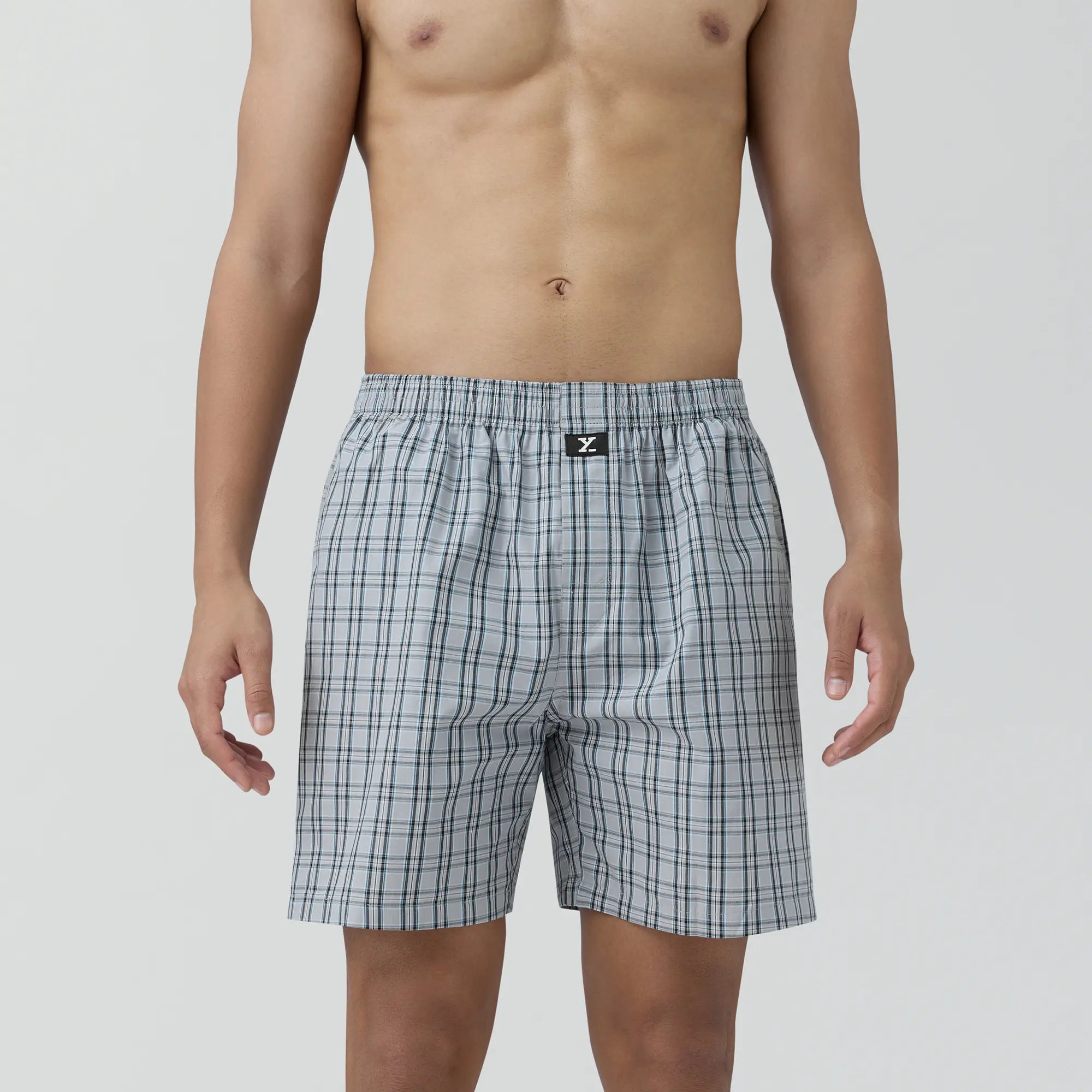 Checkmate Combed Cotton Boxer Shorts Frost Grey