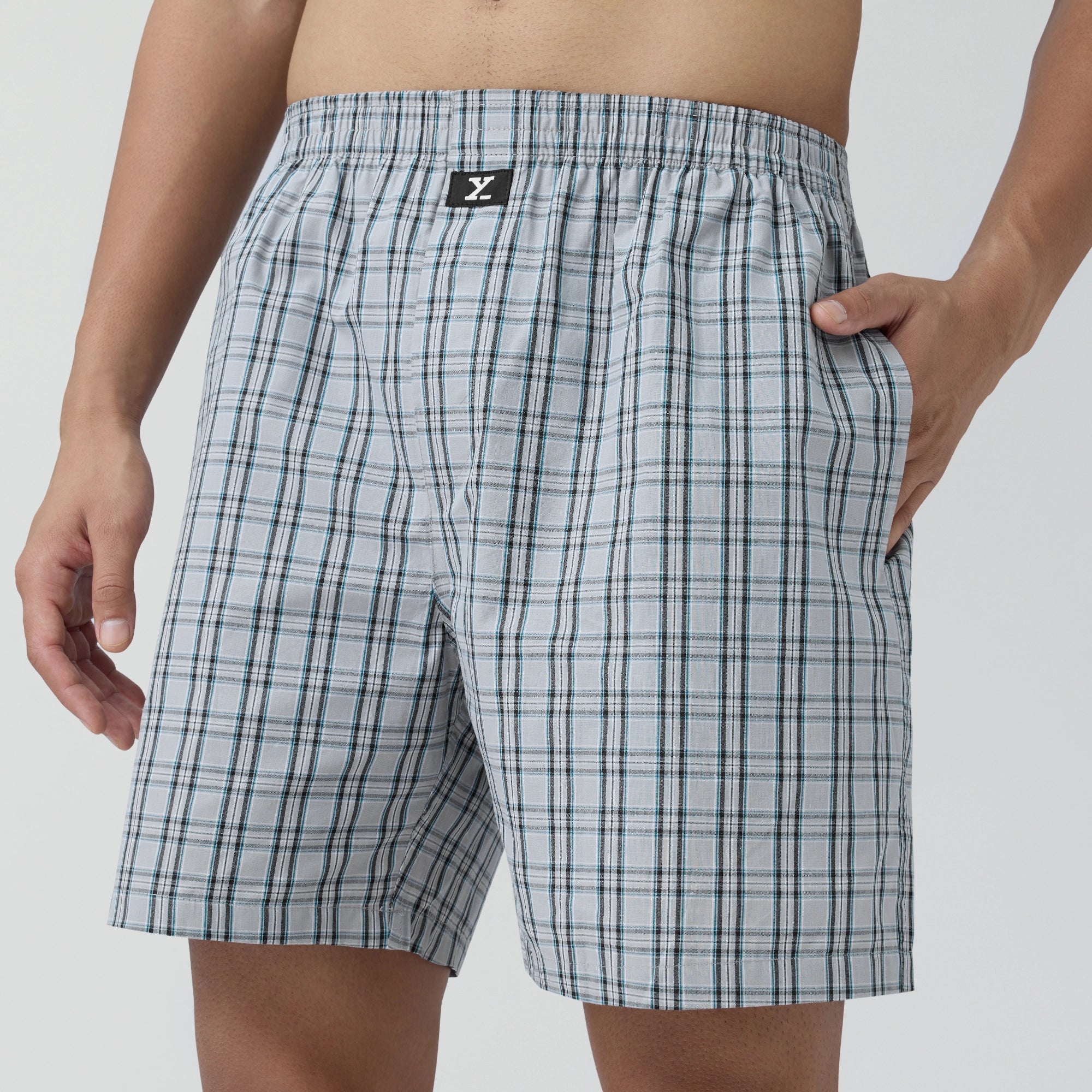 Checkmate Combed Cotton Boxer Shorts Frost Grey