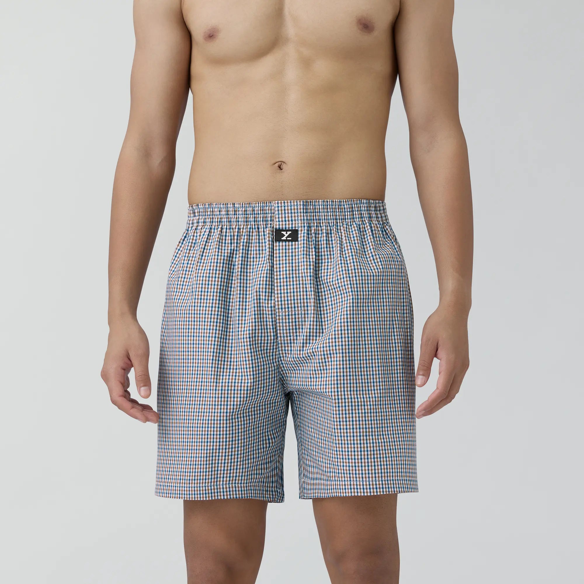 Checkmate Combed Cotton Boxer Shorts Sandy Grey