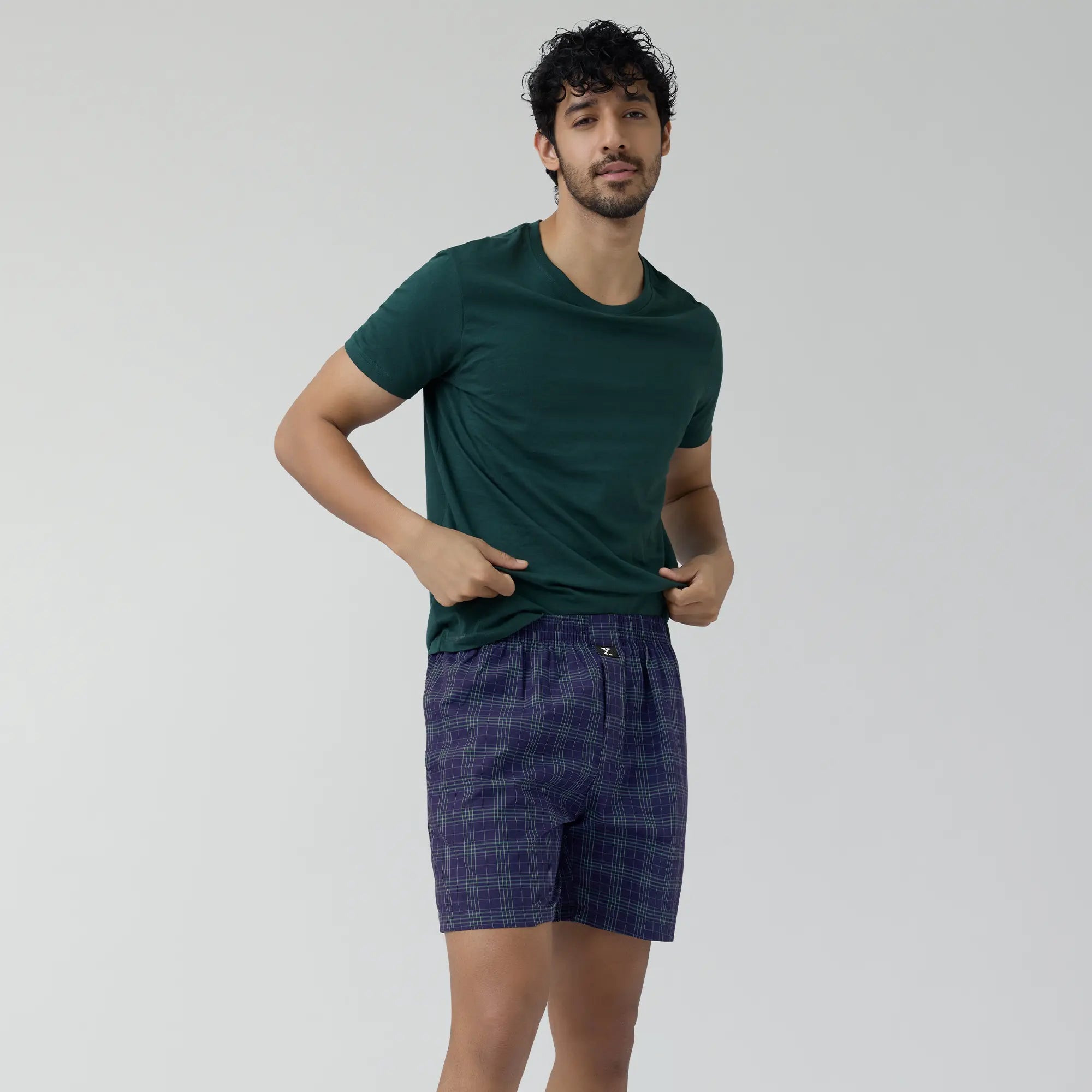 Checkmate Combed Cotton Boxer Shorts Storm Blue