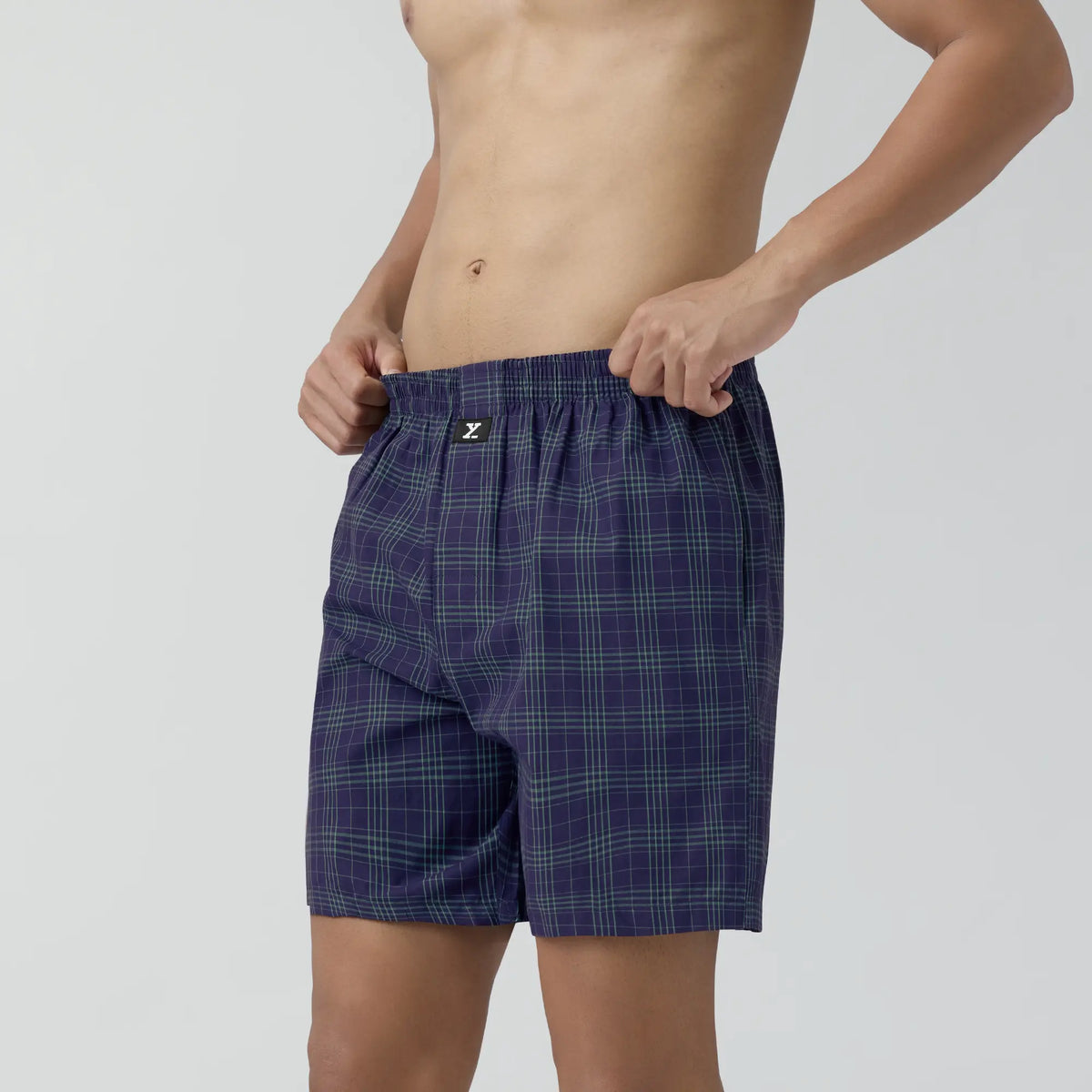 Checkmate Combed Cotton Boxer Shorts Storm Blue