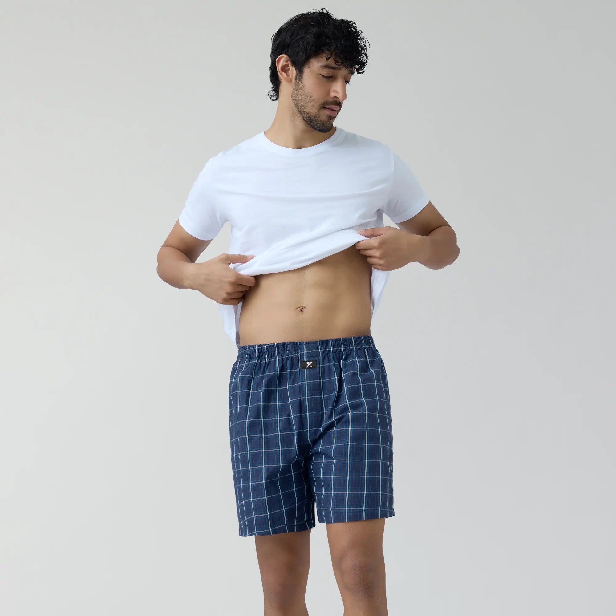 Checkmate Combed Cotton Boxer Shorts Vivid Blue