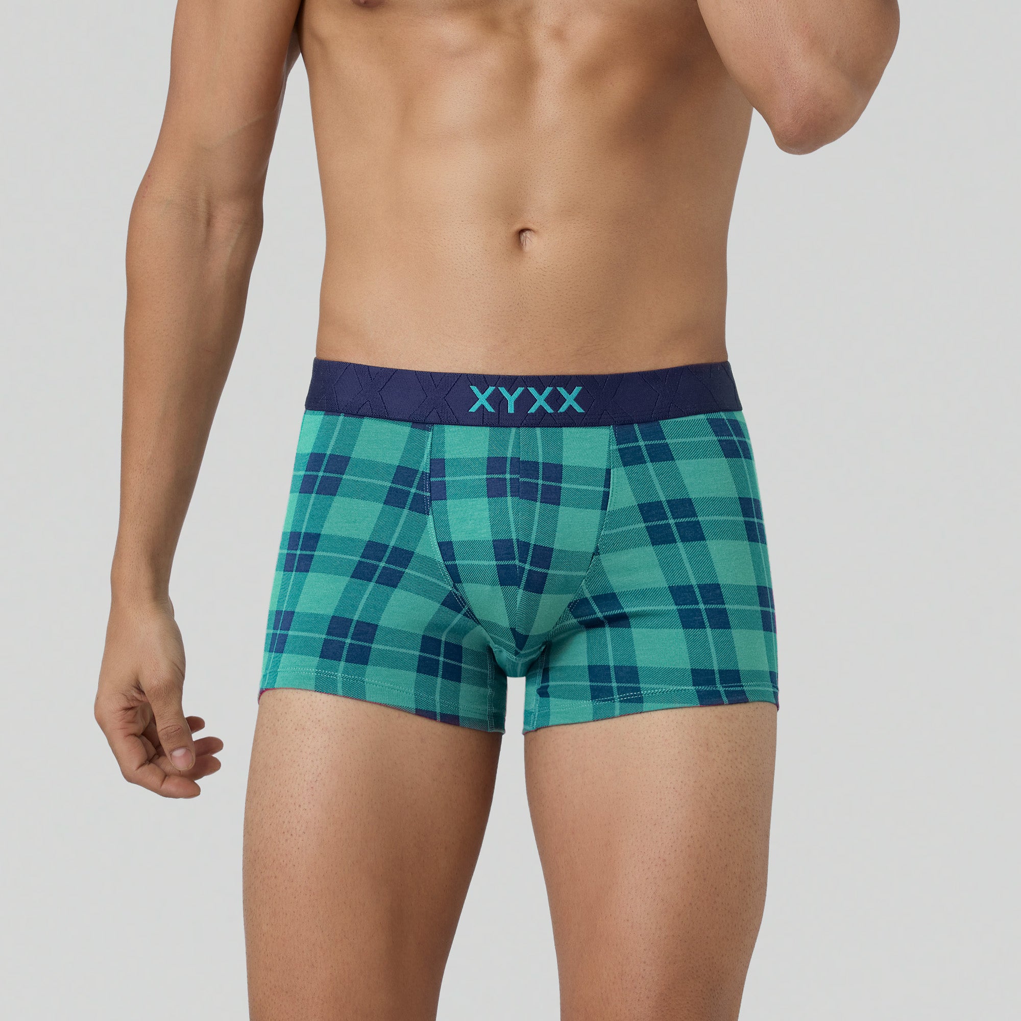 Checkmate Modal-Cotton Trunks For Men Aqua Green -  XYXX Crew