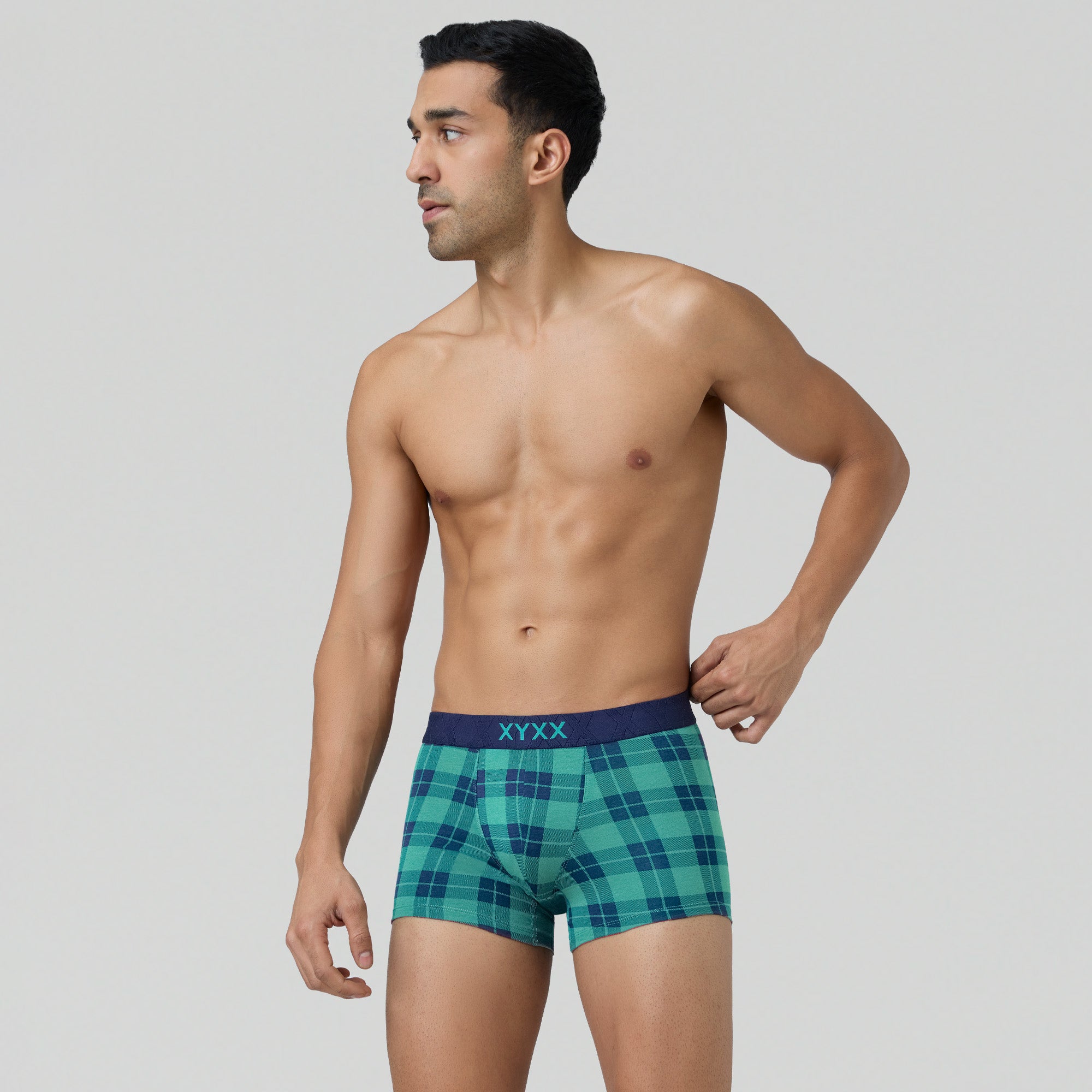 Checkmate Modal-Cotton Trunks For Men Aqua Green -  XYXX Crew