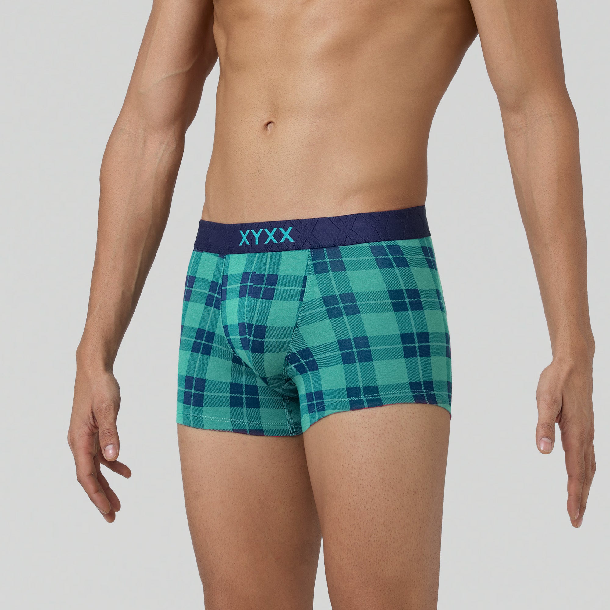 Checkmate Modal-Cotton Trunks For Men Aqua Green -  XYXX Crew