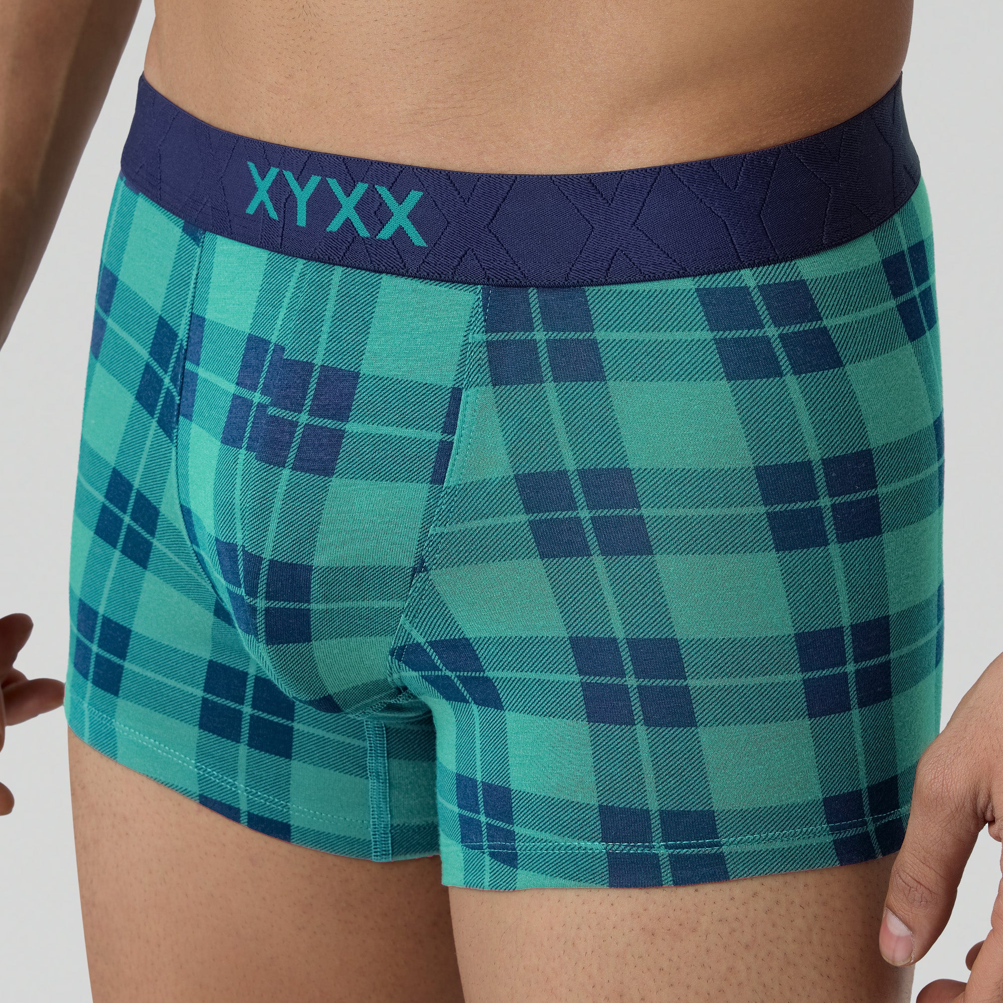 Checkmate Modal-Cotton Trunks For Men Aqua Green -  XYXX Crew