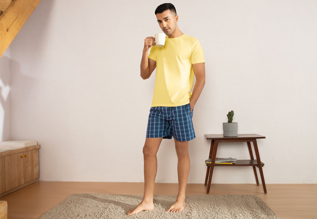 Checkmate Combed Cotton Boxer Shorts For Men Vivid Blue