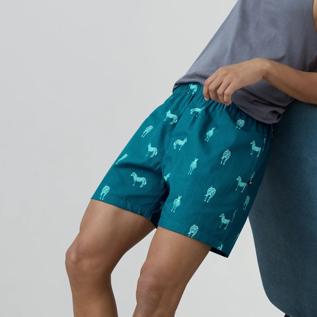 Remix Cotton Inner Boxer Zebra Blue