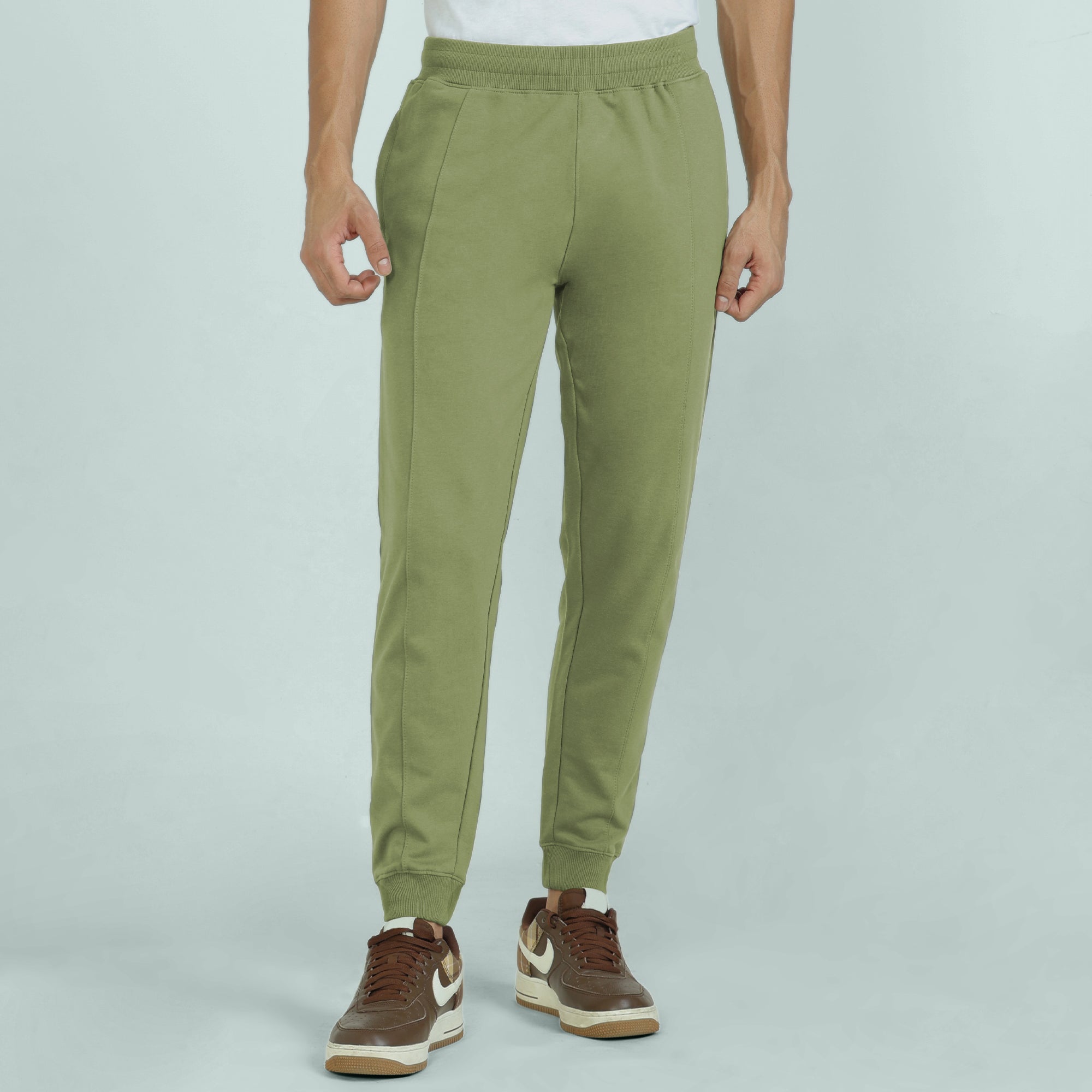 Cruze French Terry Cotton Joggers Olive Green