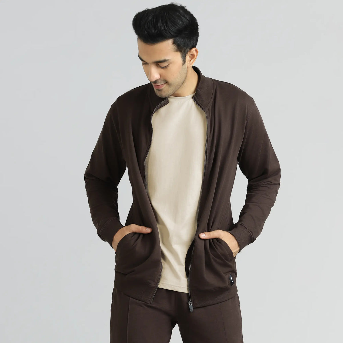 Cruze French Terry Cotton Zip Ups Malt Brown - XYXX Crew
