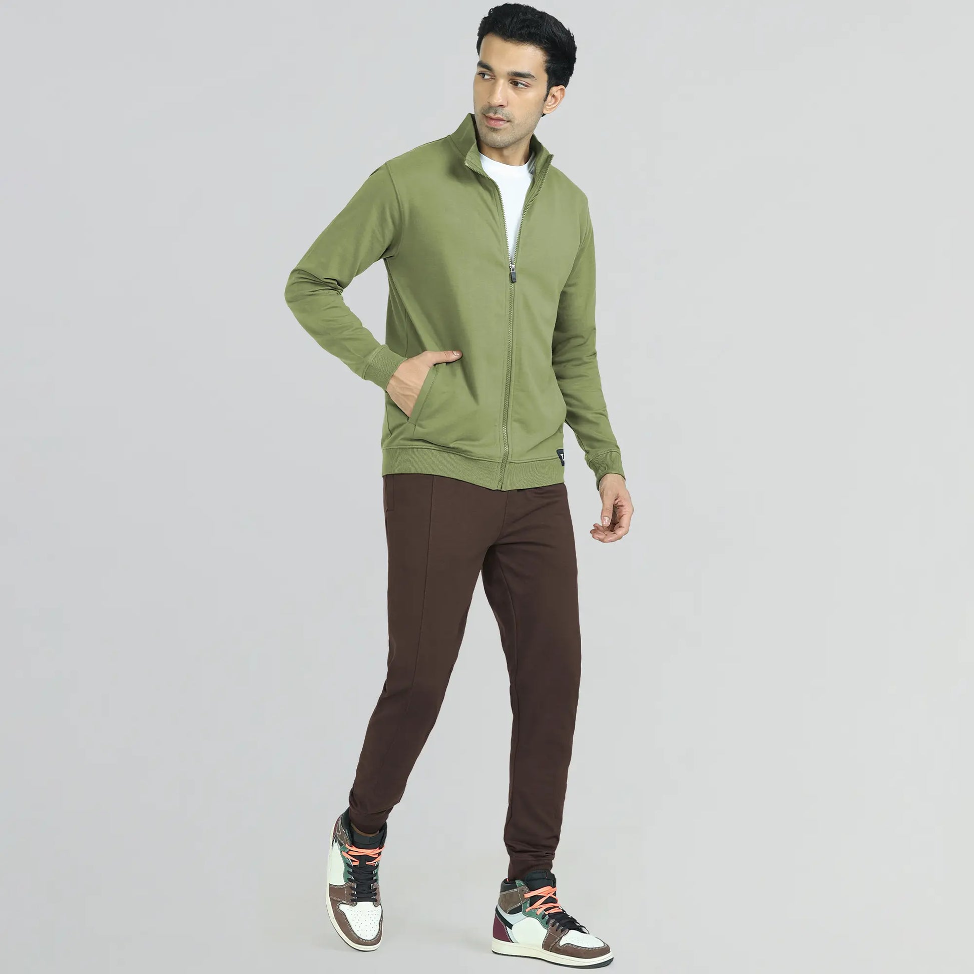 Cruze French Terry Cotton Zip Ups Olive Green - XYXX Crew