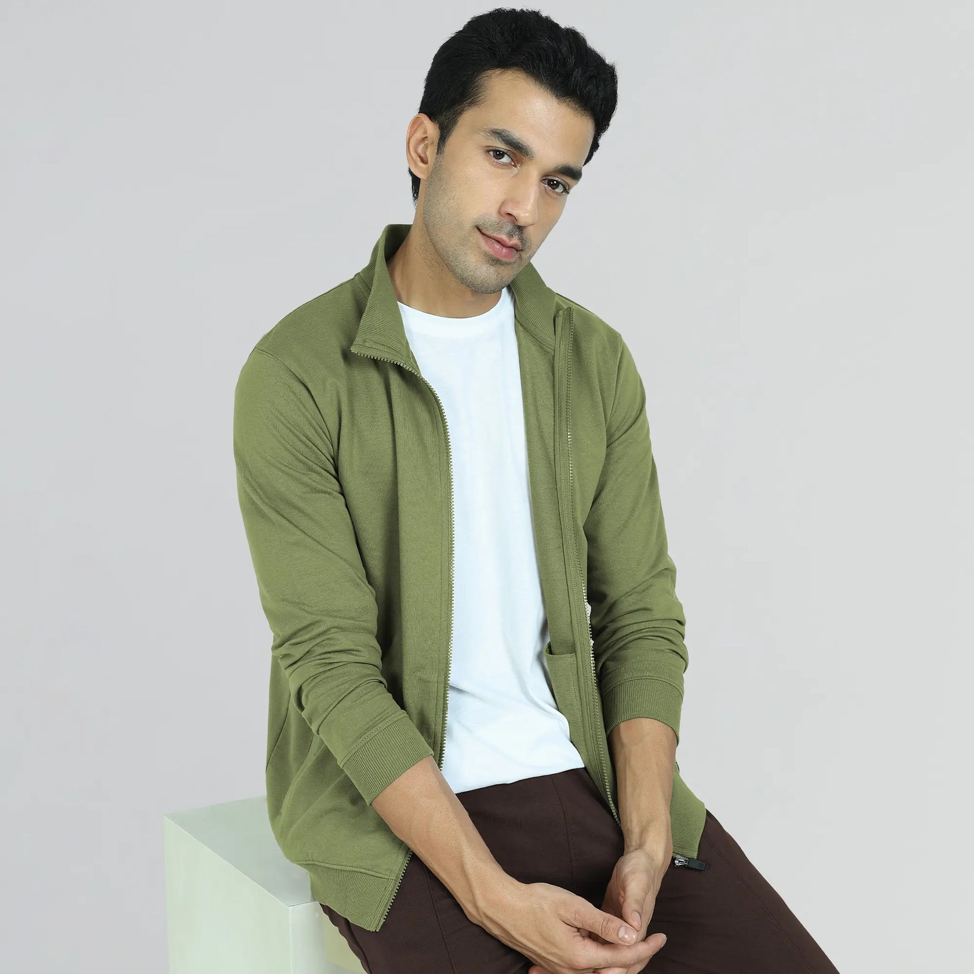 Cruze French Terry Cotton Zip Ups Olive Green - XYXX Crew
