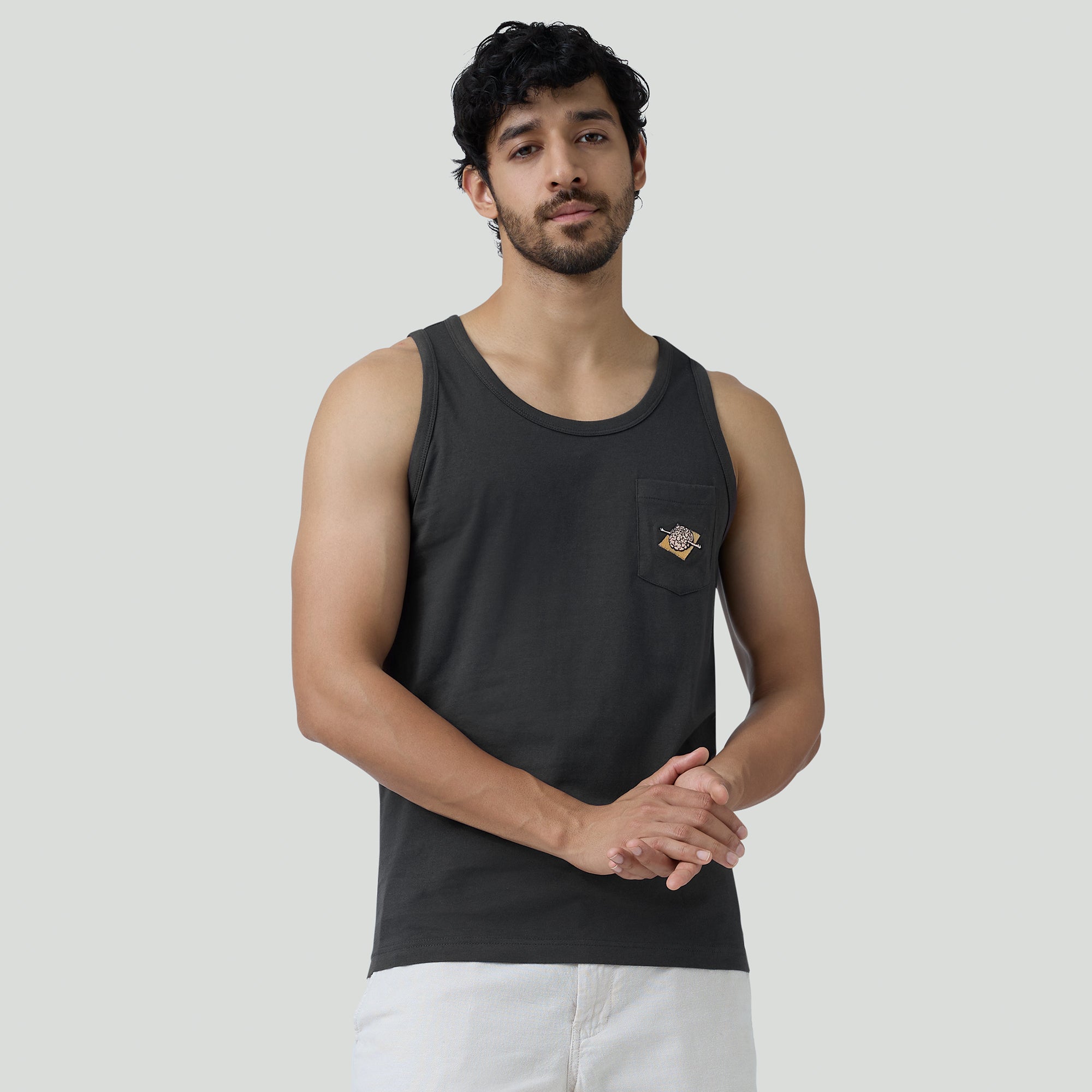 Renew Combed Cotton Tank Tops Charcoal Grey