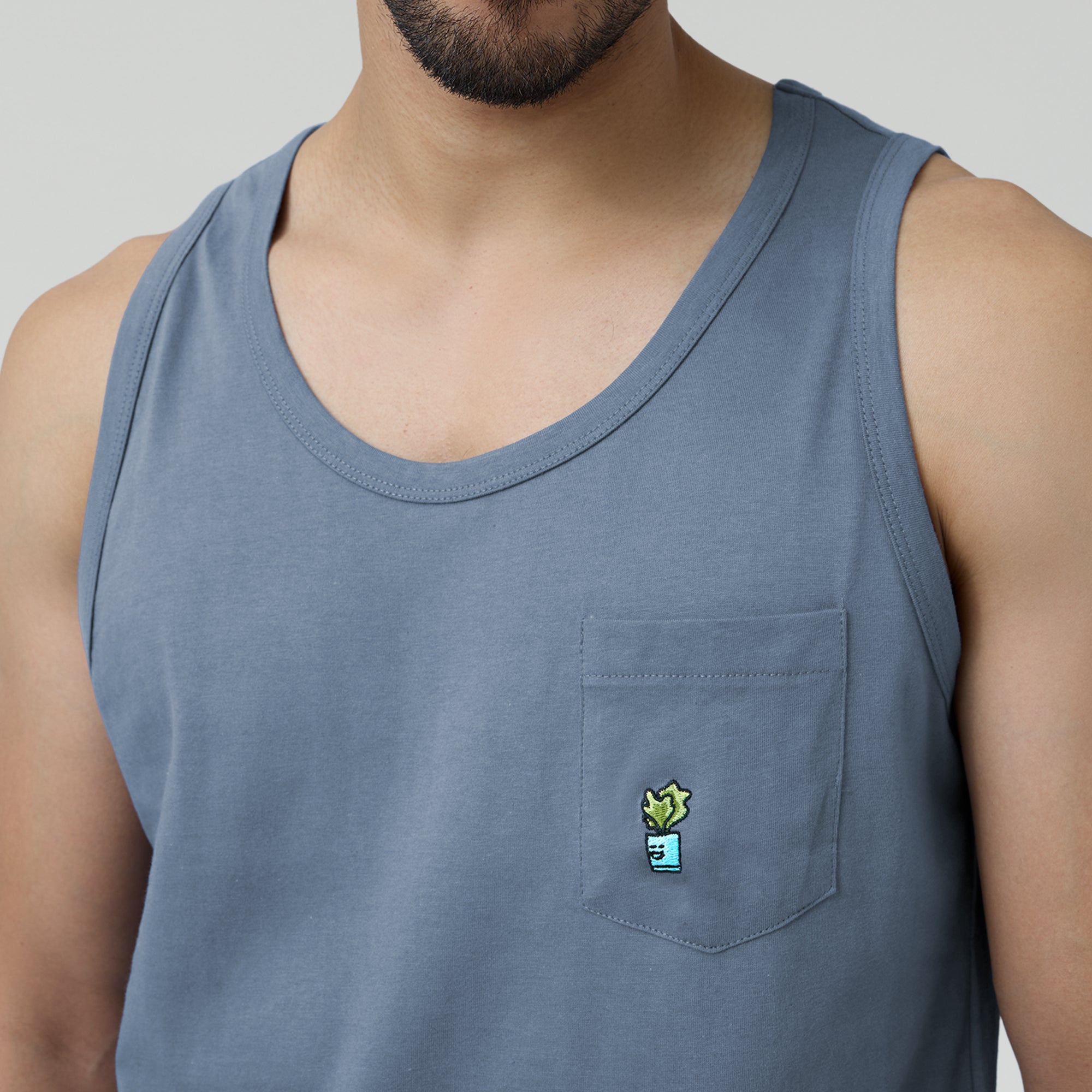 Renew Combed Cotton Tank Tops Slate Blue