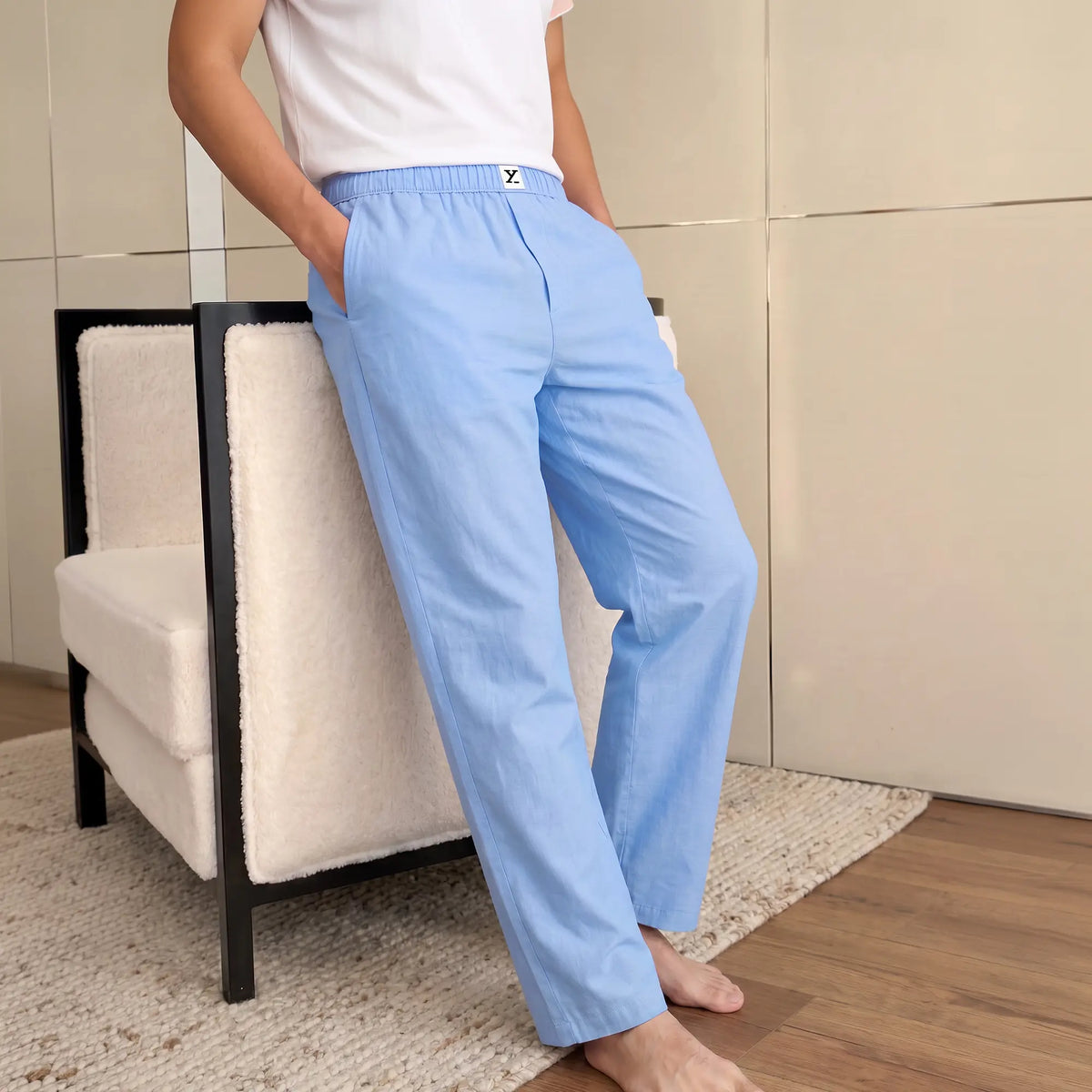 Ultra-Breathable Cotton Chambray Pyjamas - Powder Blue