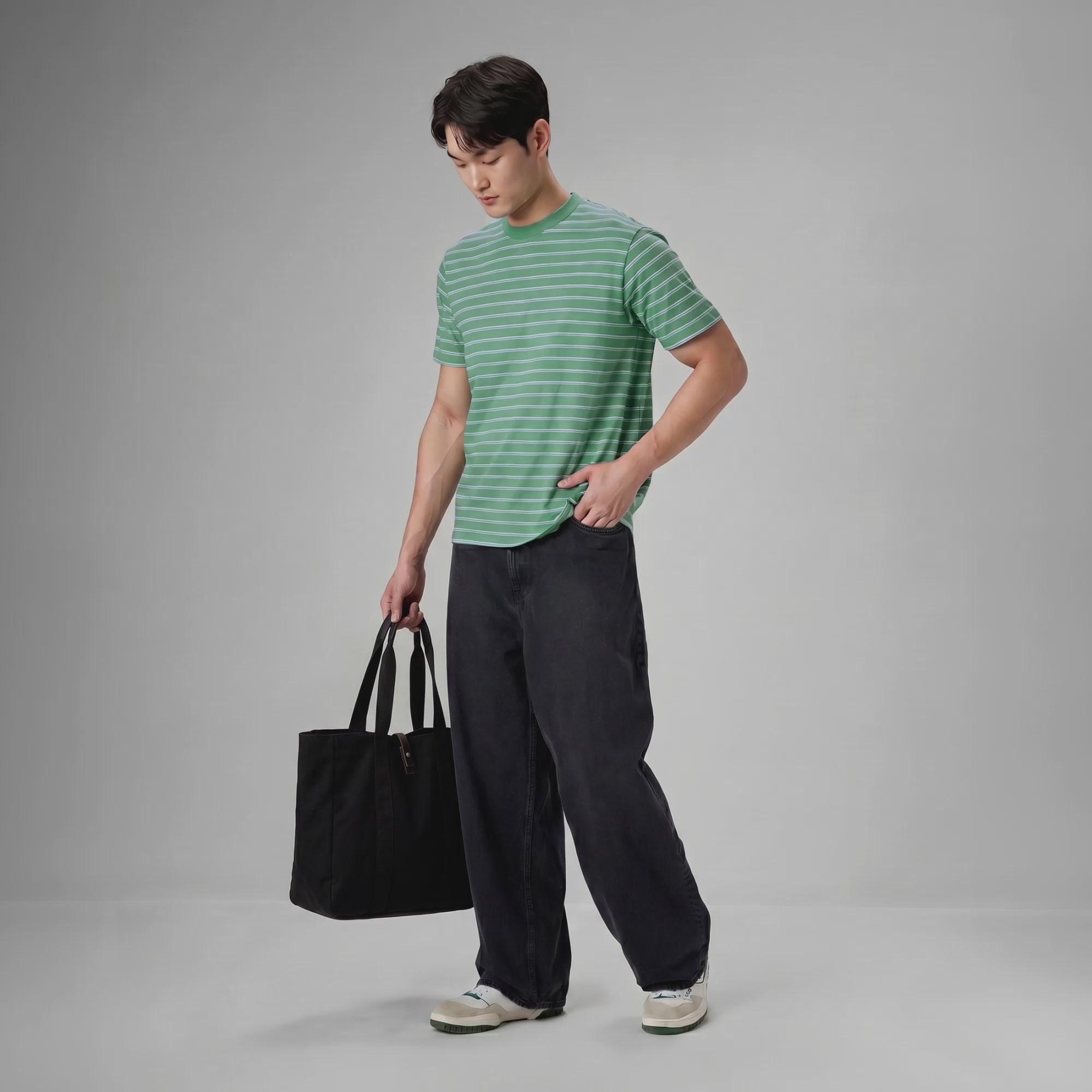 Stripe Cotton Crewneck T-shirt - Irish Green