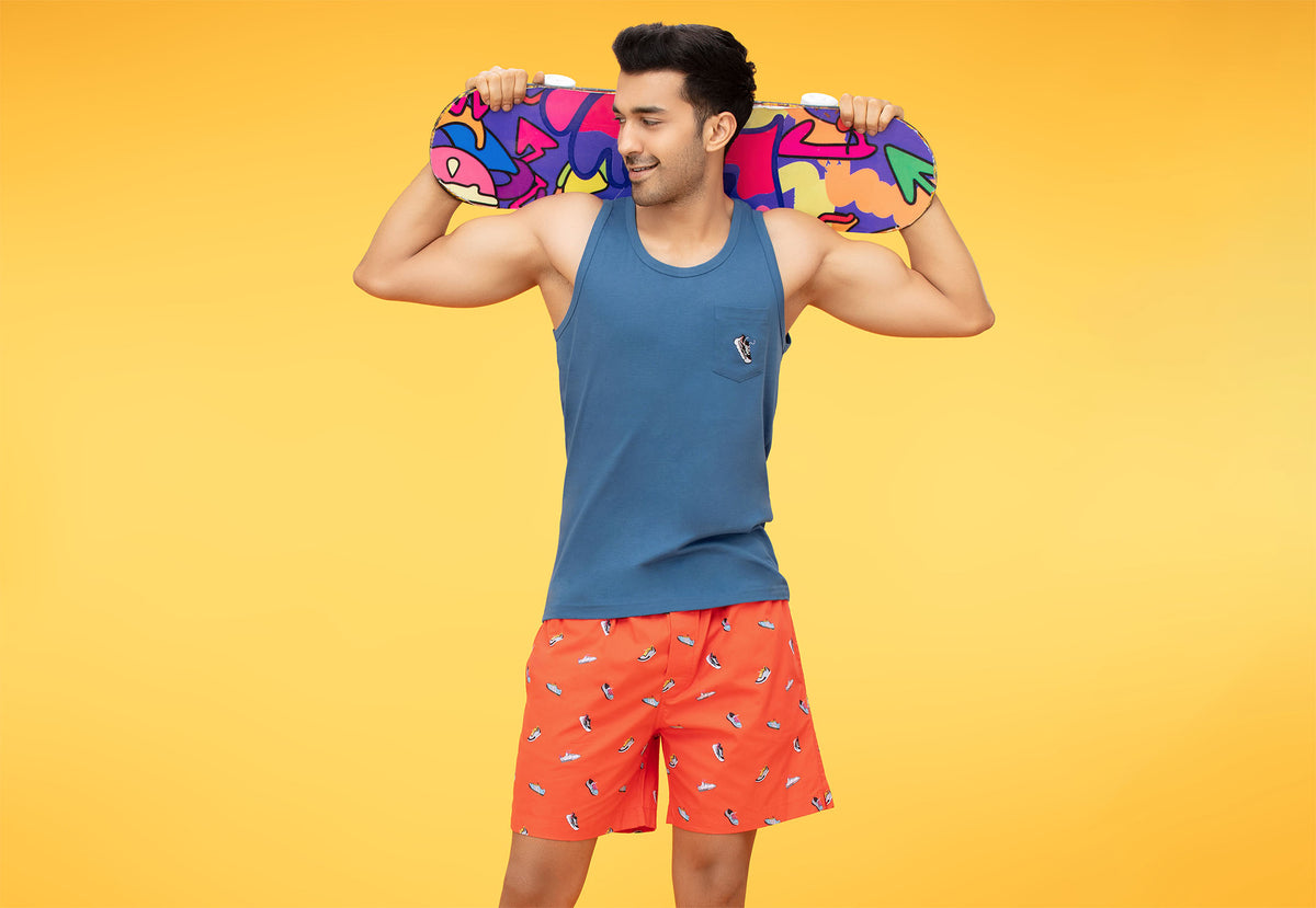 Renew Combed Cotton Boxer Shorts For Men Orange Zest