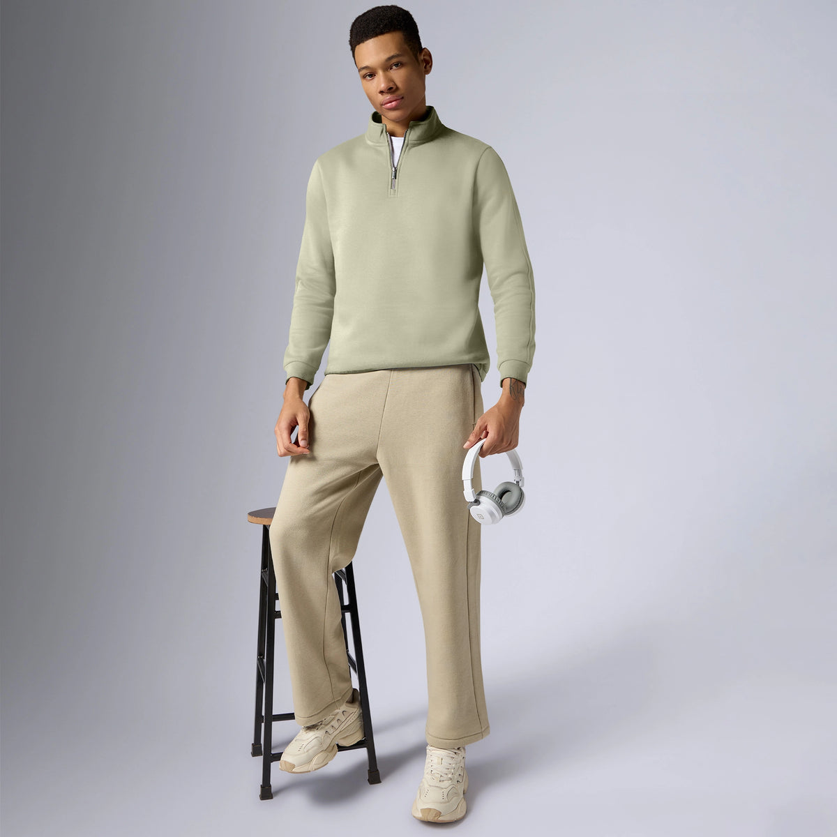 Pulse French Terry Cotton Blend Half Zip Pullover Cascade Grey - XYXX Crew