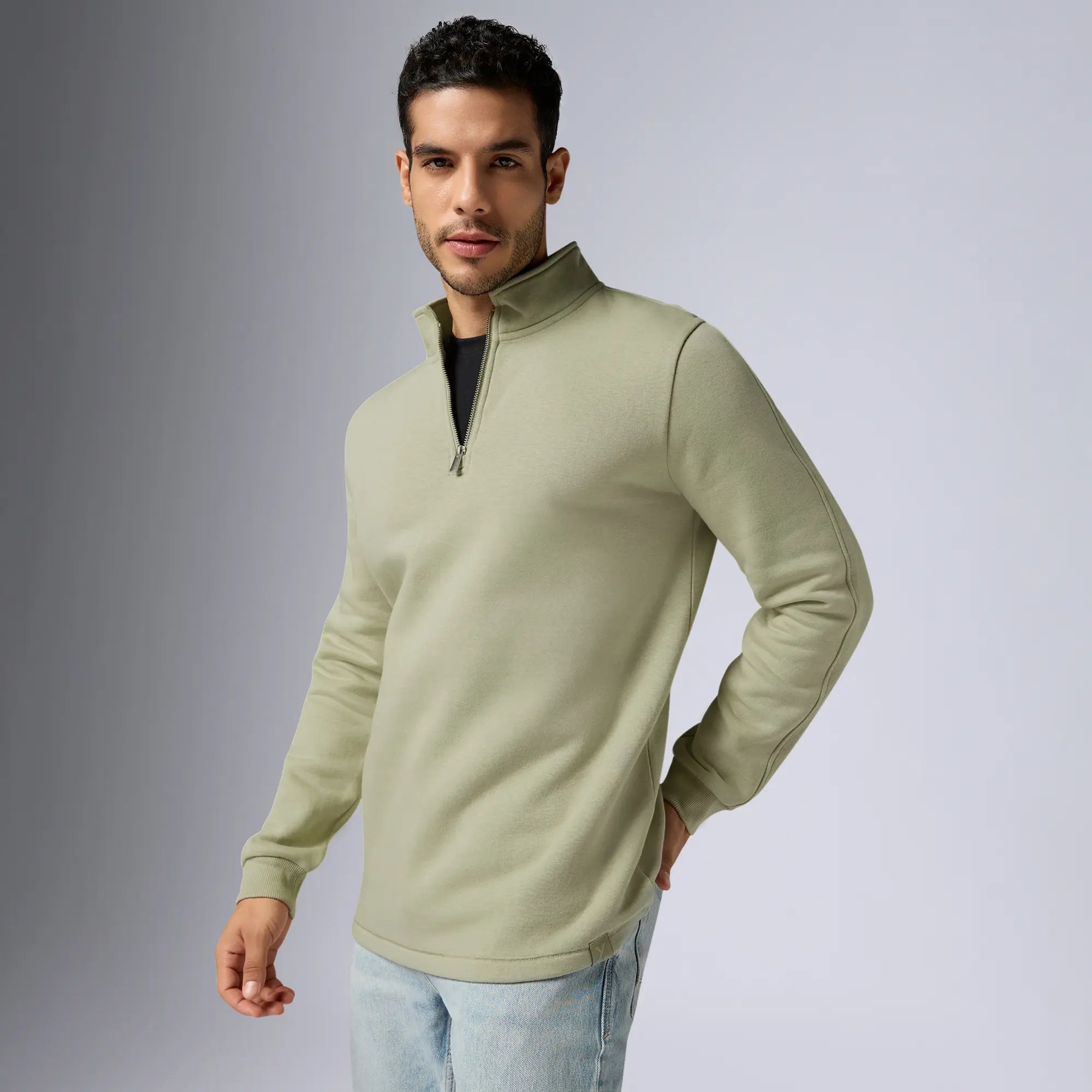 Mens Pulse French Terry Cotton Blend Half Zip Pullover Cascade Grey