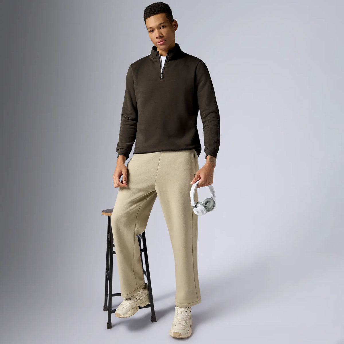 Pulse French Terry Cotton Blend Half Zip Pullover Malt Brown - XYXX Crew