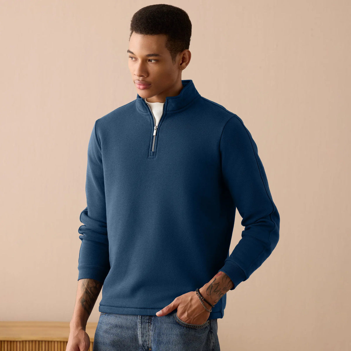 Pulse French Terry Cotton Blend Half Zip Pullover Opal Blue - XYXX Crew