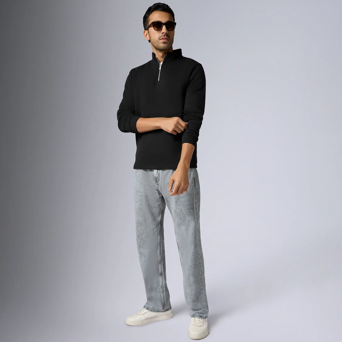 Pulse French Terry Cotton Blend Half Zip Pullover Pitch Black - XYXX Crew