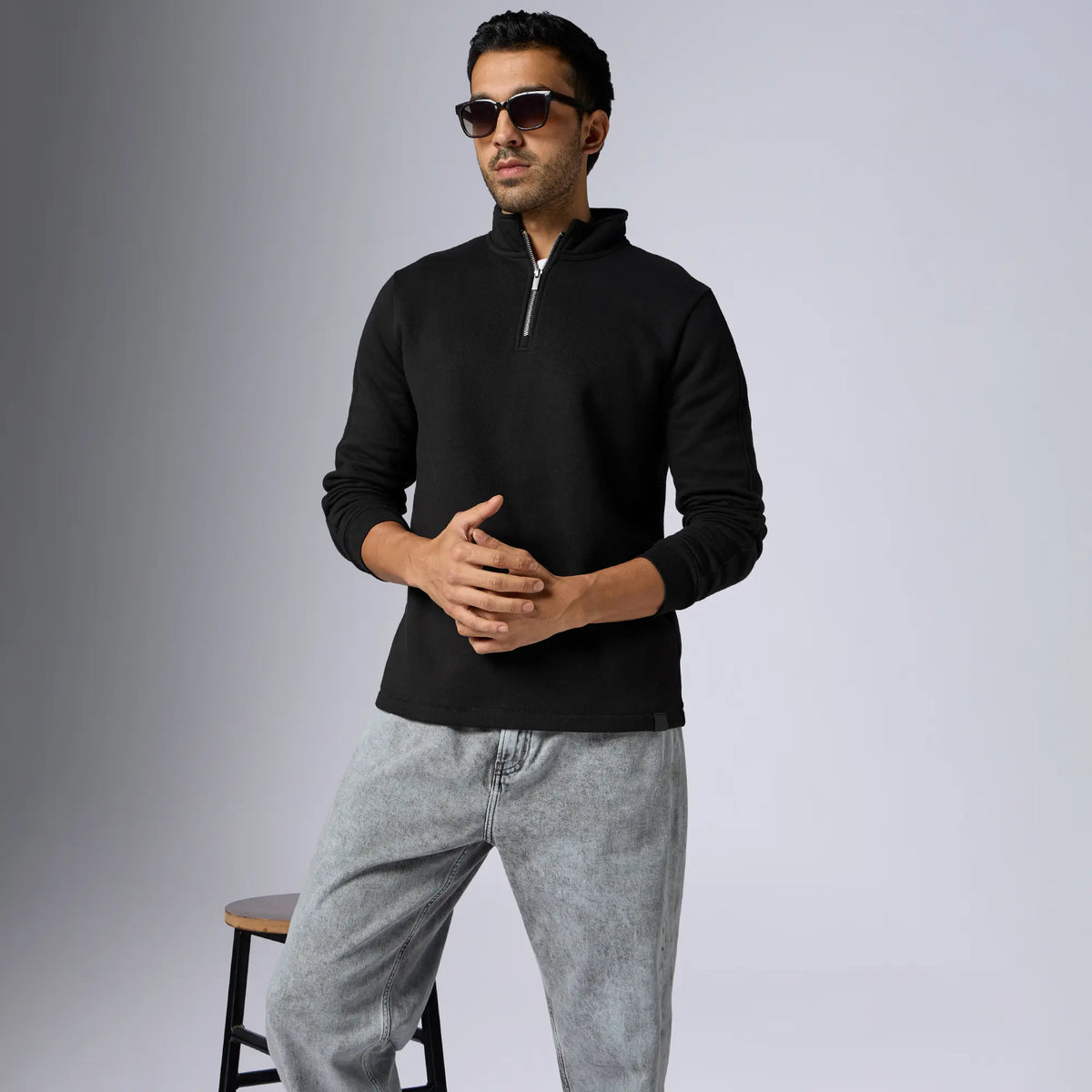 Pulse French Terry Cotton Blend Half Zip Pullover Pitch Black - XYXX Crew