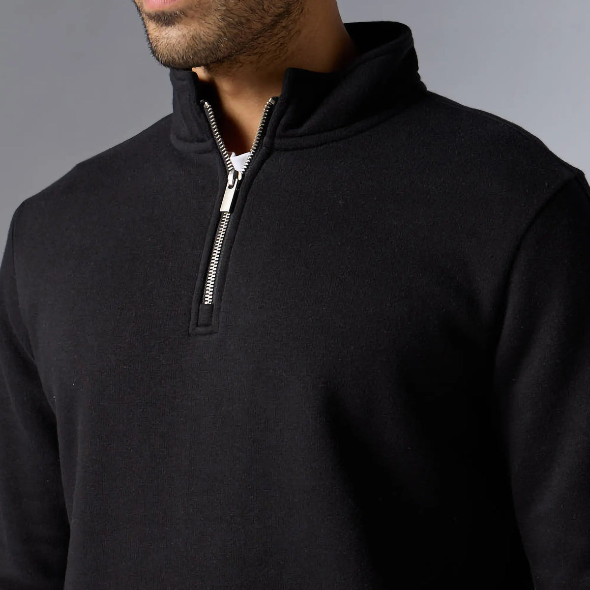 Pulse French Terry Cotton Blend Half Zip Pullover Pitch Black - XYXX Crew