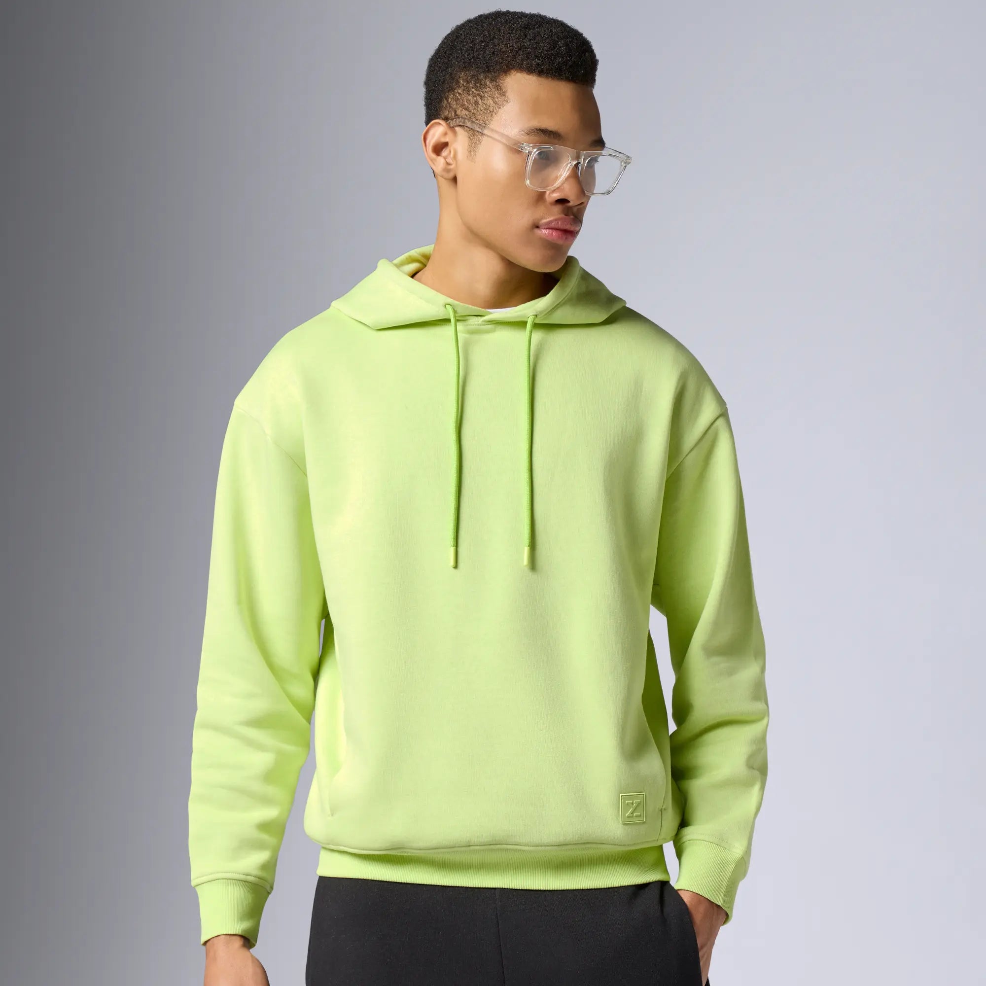 Pulse French Terry Cotton Blend Oversized Hoodie And Sweatpants Co Ord Set Lime Green And Pitch Black